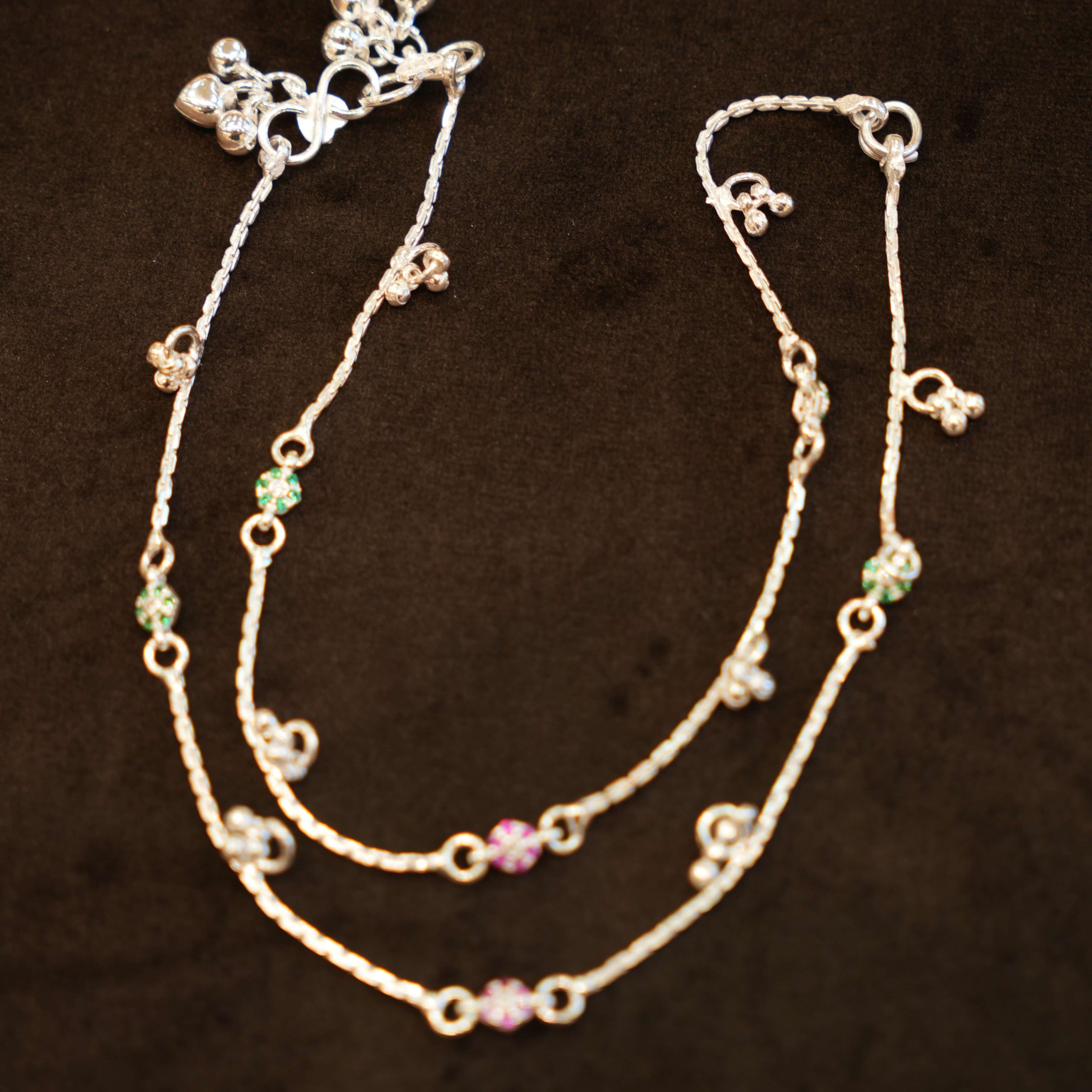 925 Silver Designer Flower Stone Anklets