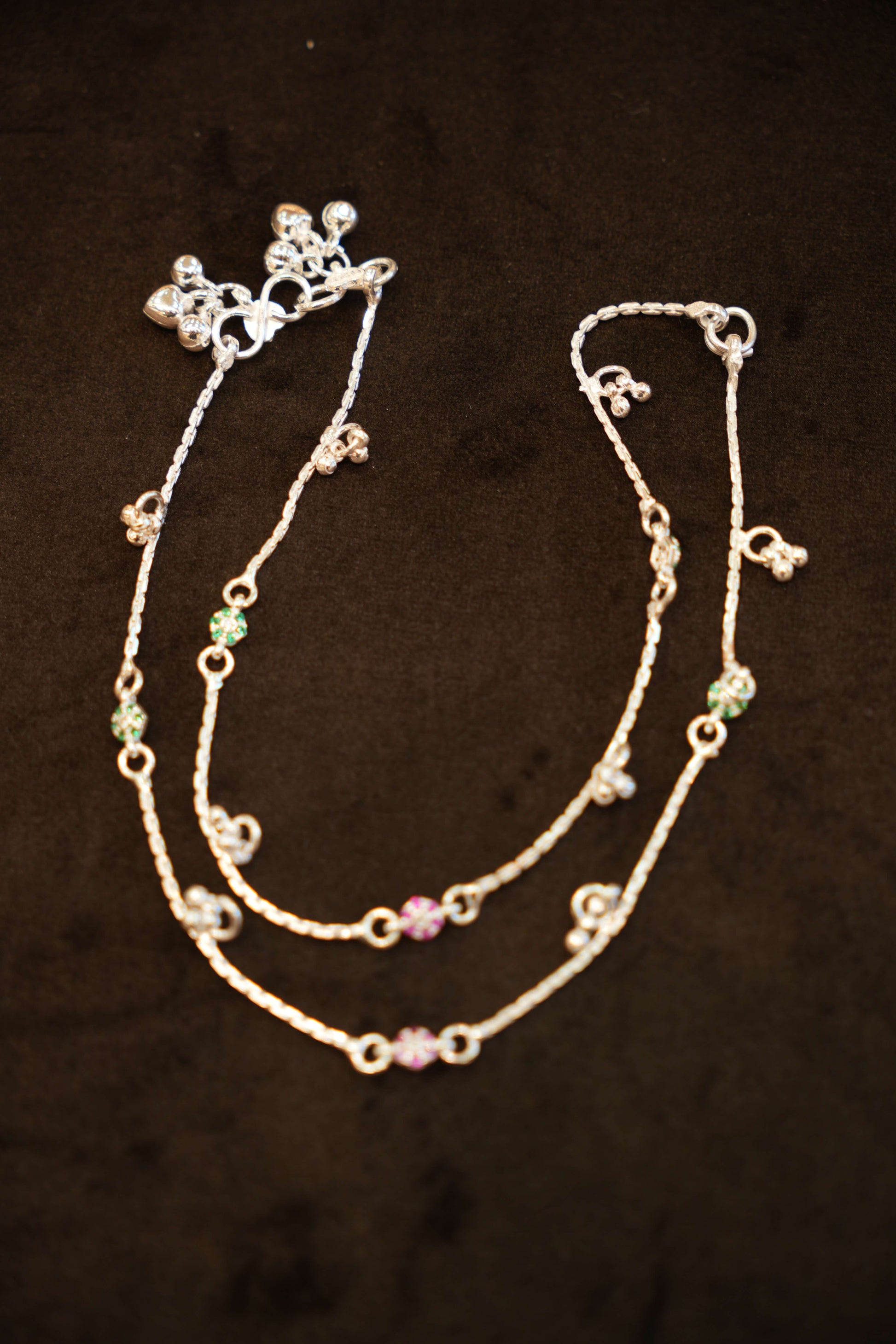 925 Silver Designer Flower Stone Anklets