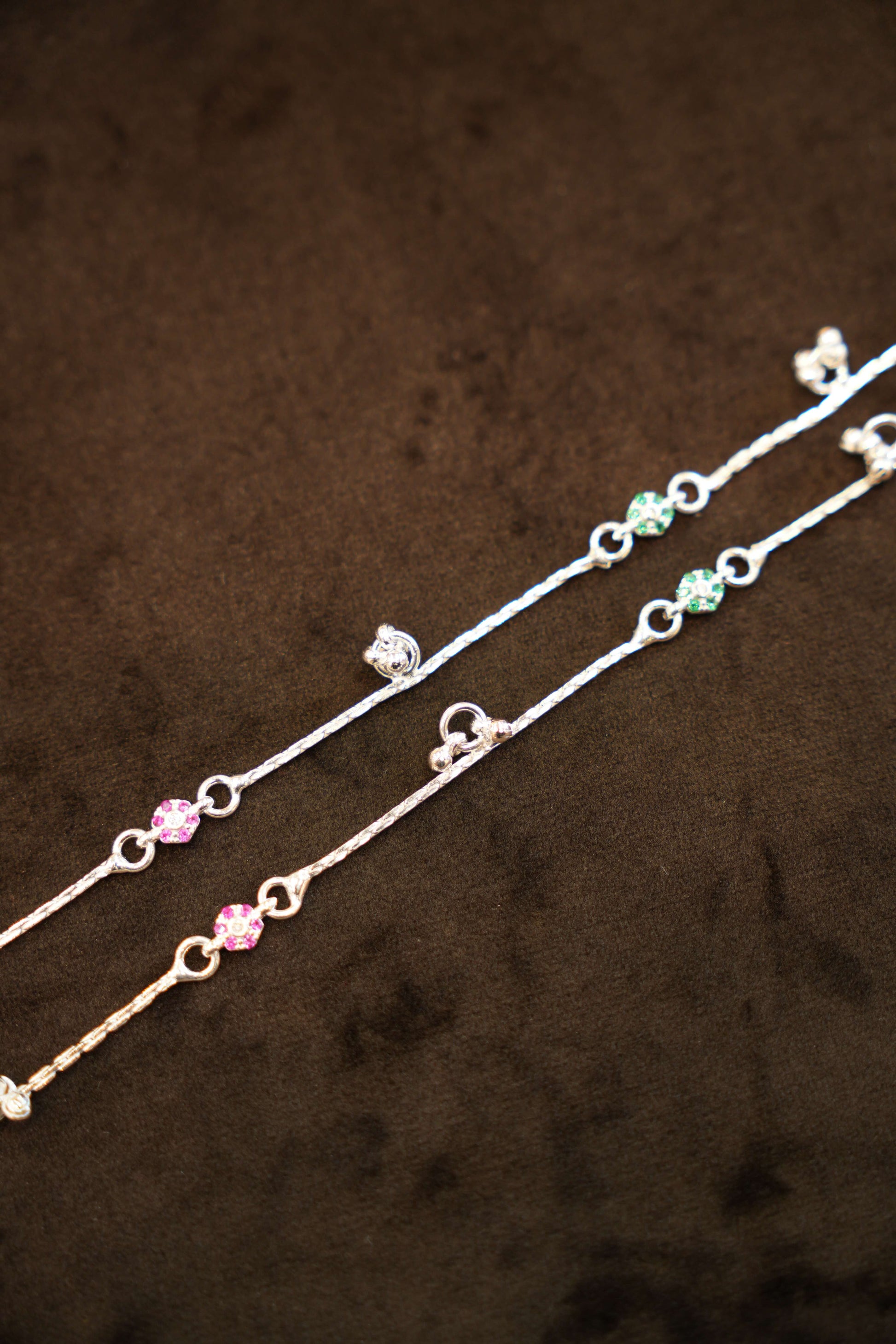 925 Silver Designer Flower Stone Anklets