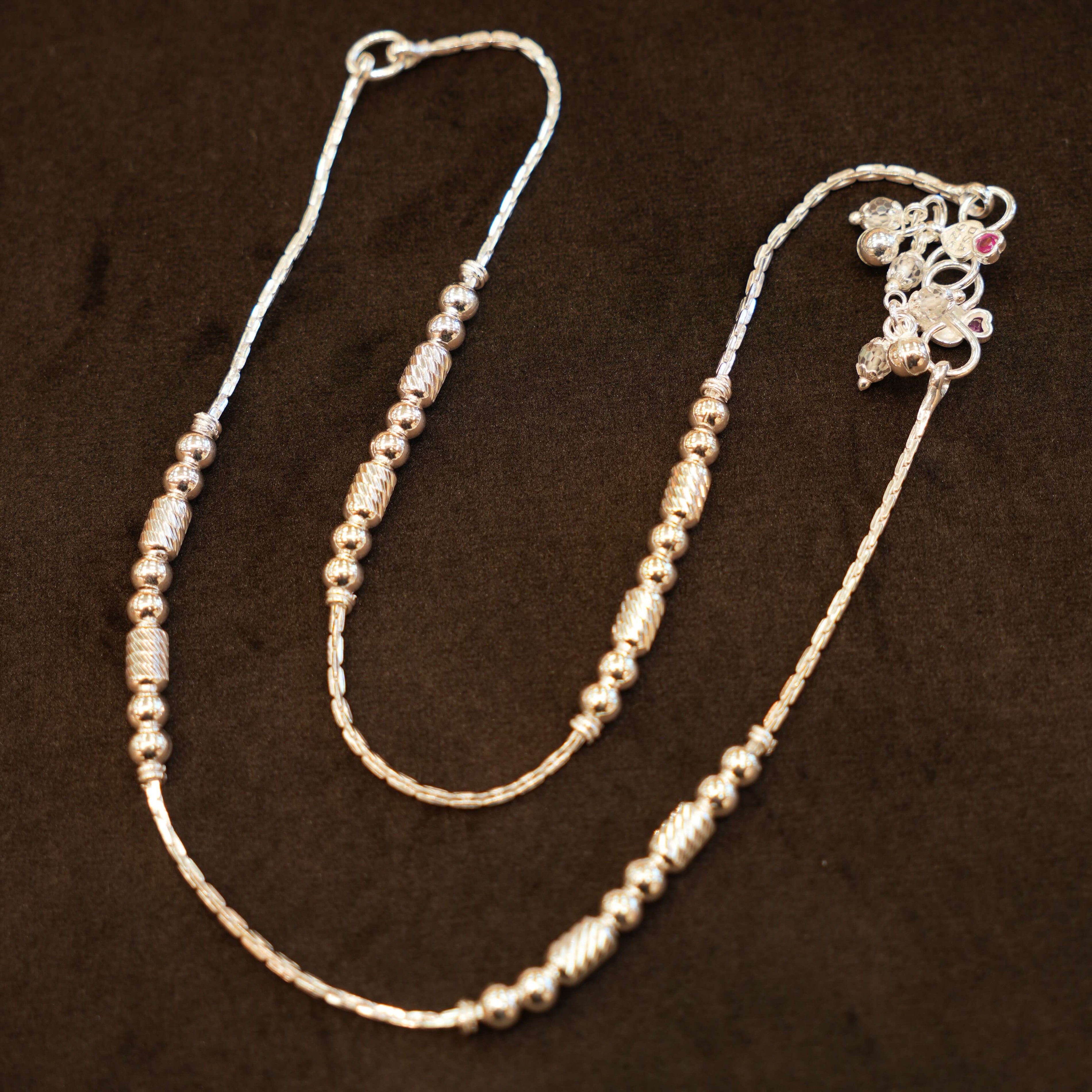 925 Silver Designer Fluted Bead Anklets