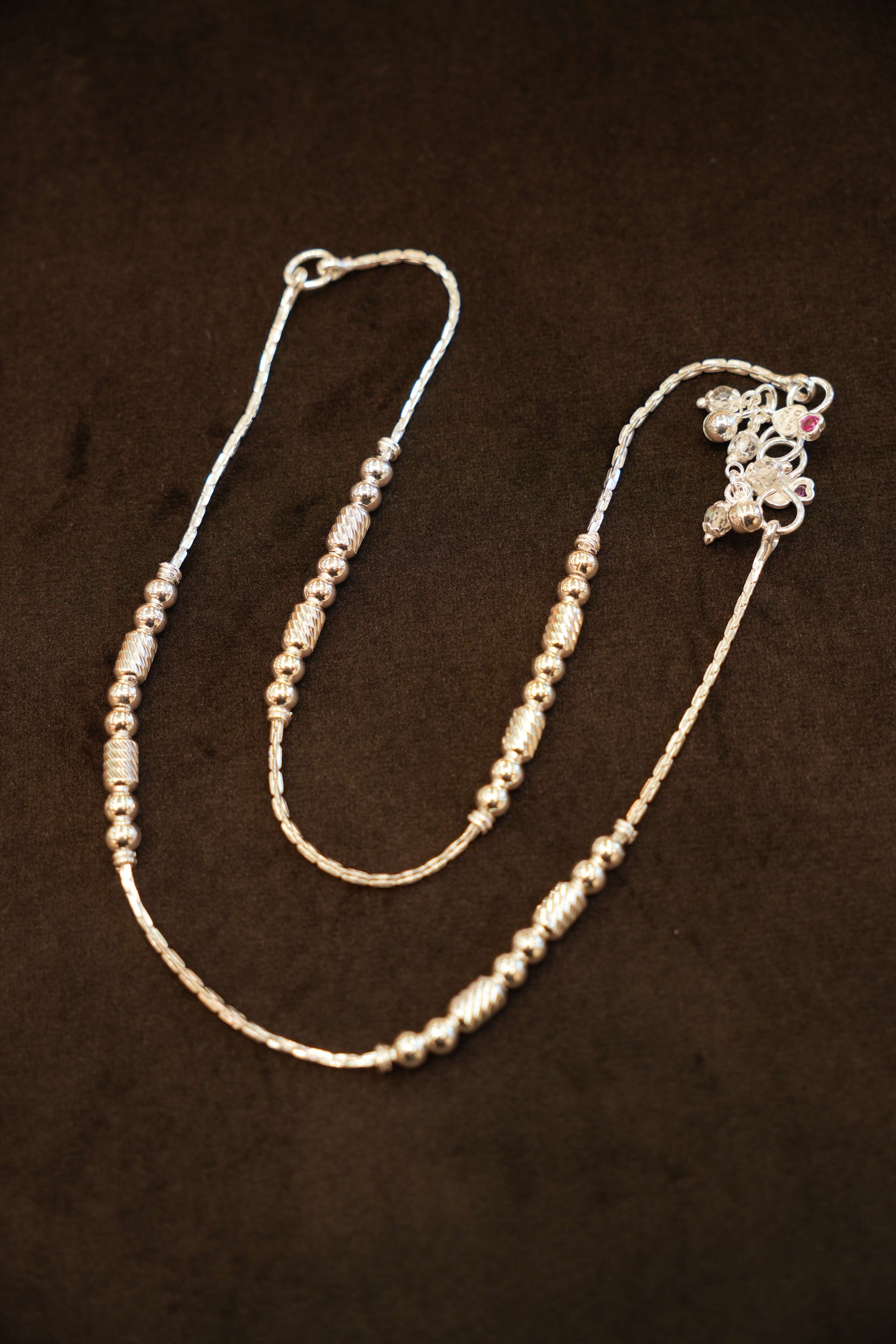 925 Silver Designer Fluted Bead Anklets