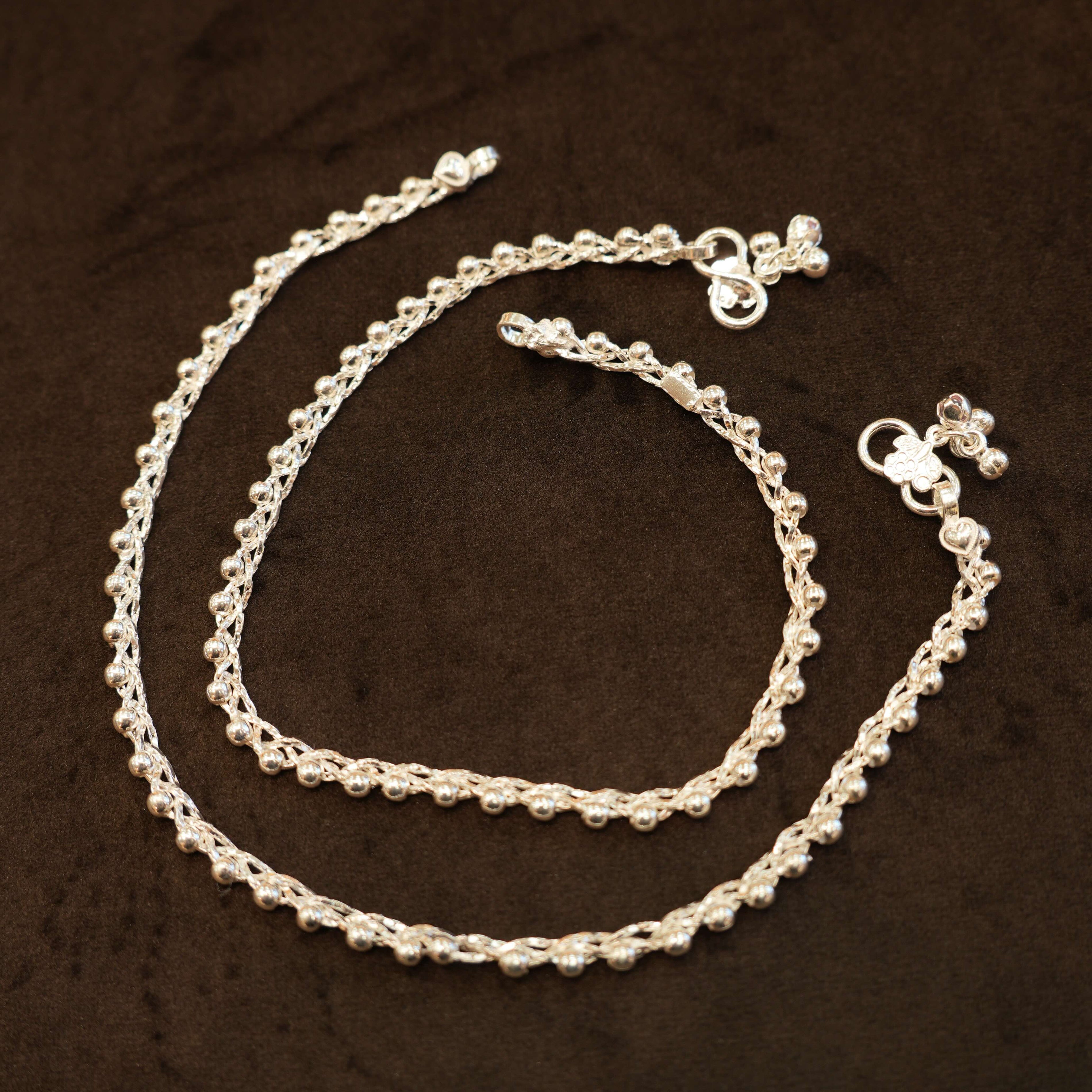925 Silver Designer Braided Bead Anklets
