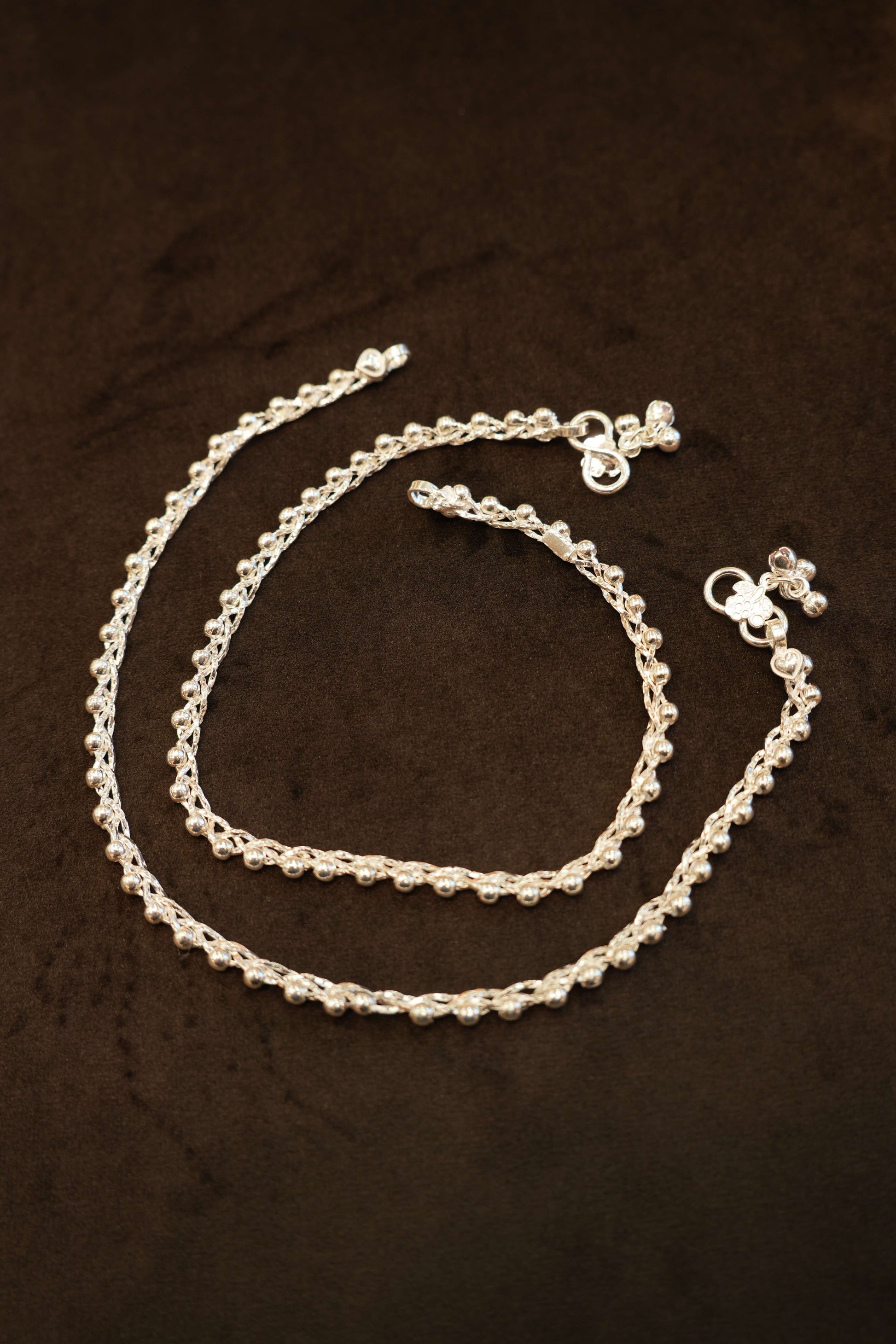 925 Silver Designer Braided Bead Anklets