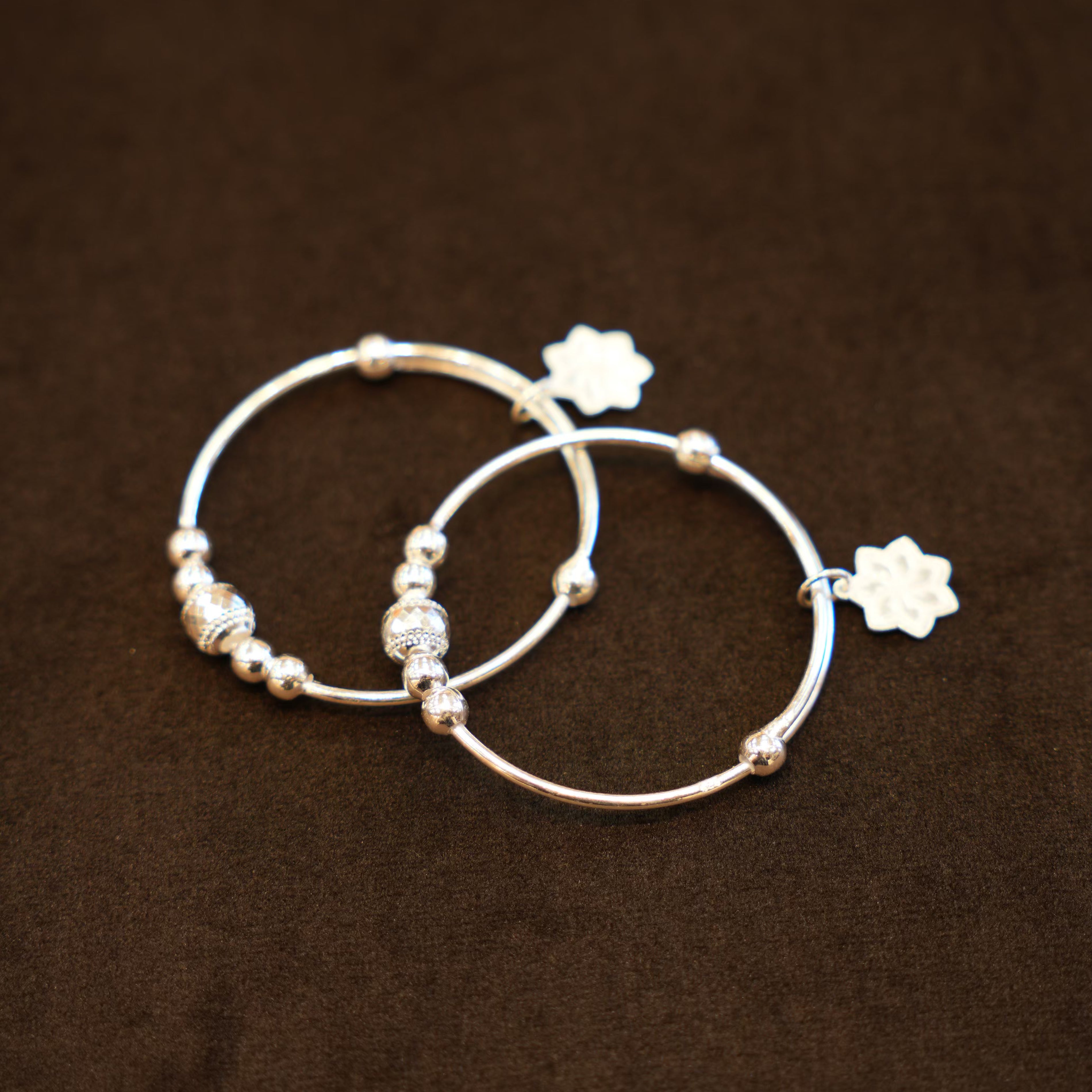 925 Silver Designer Flower Charm Baby Bangles