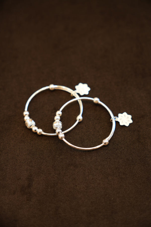 925 Silver Designer Flower Charm Baby Bangles