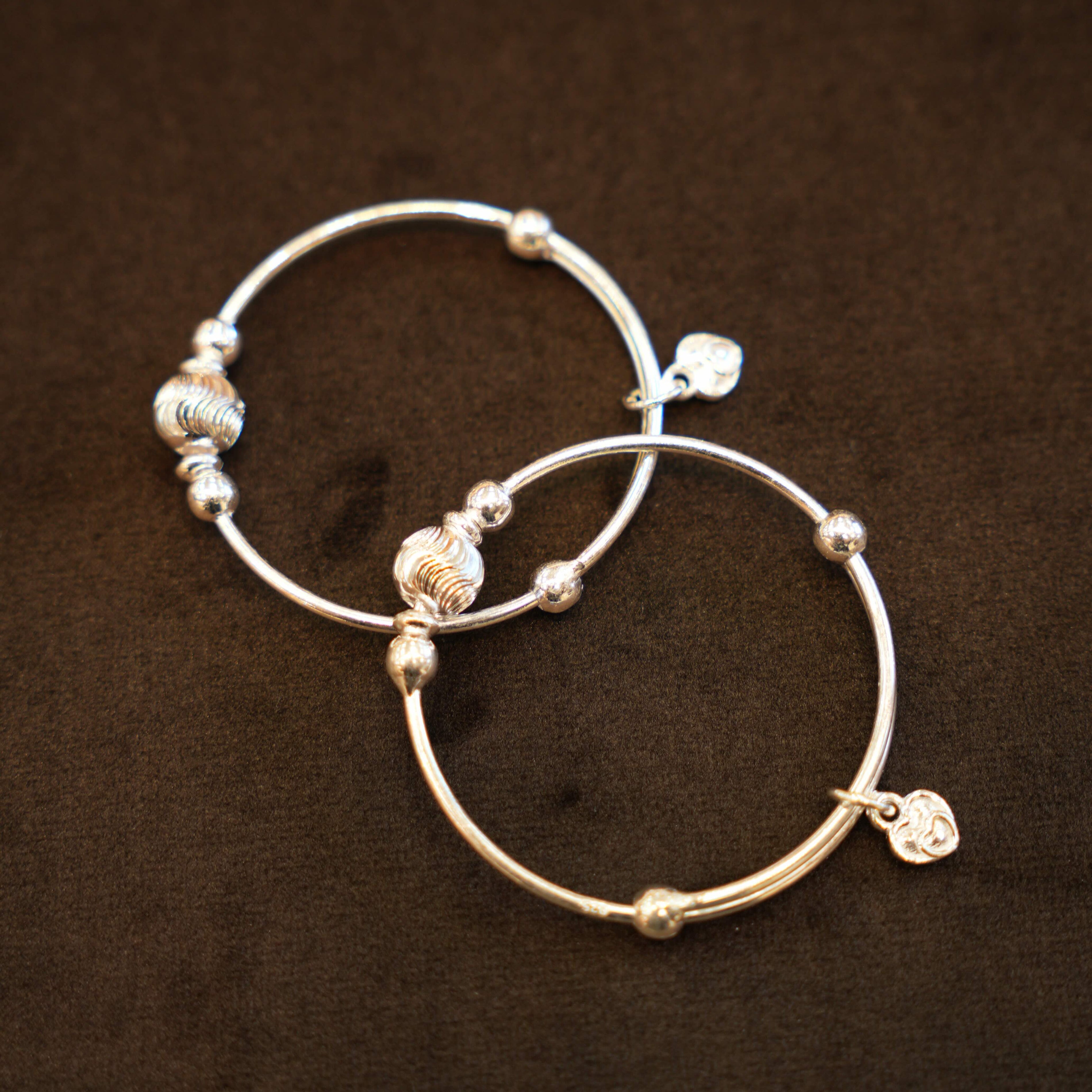 925 Silver Designer Heart Charm Baby Bangles