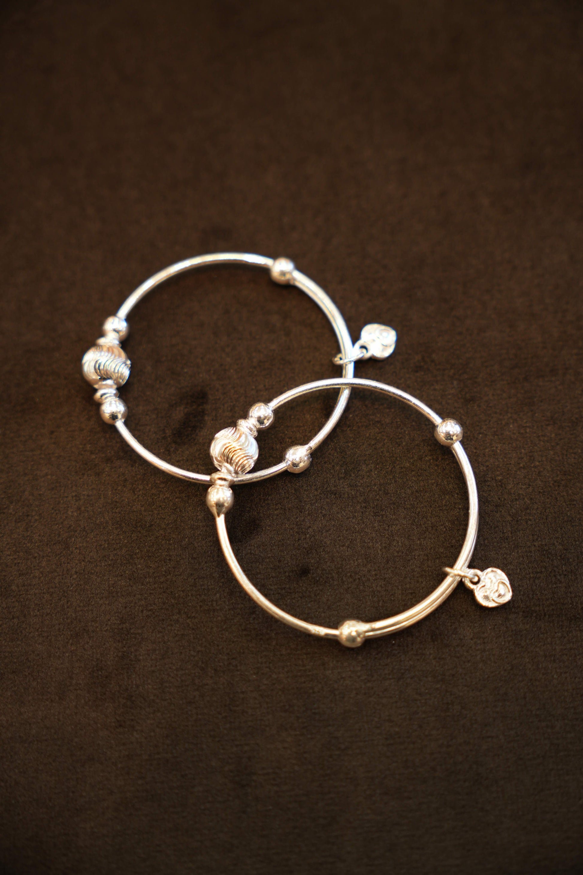 925 Silver Designer Heart Charm Baby Bangles