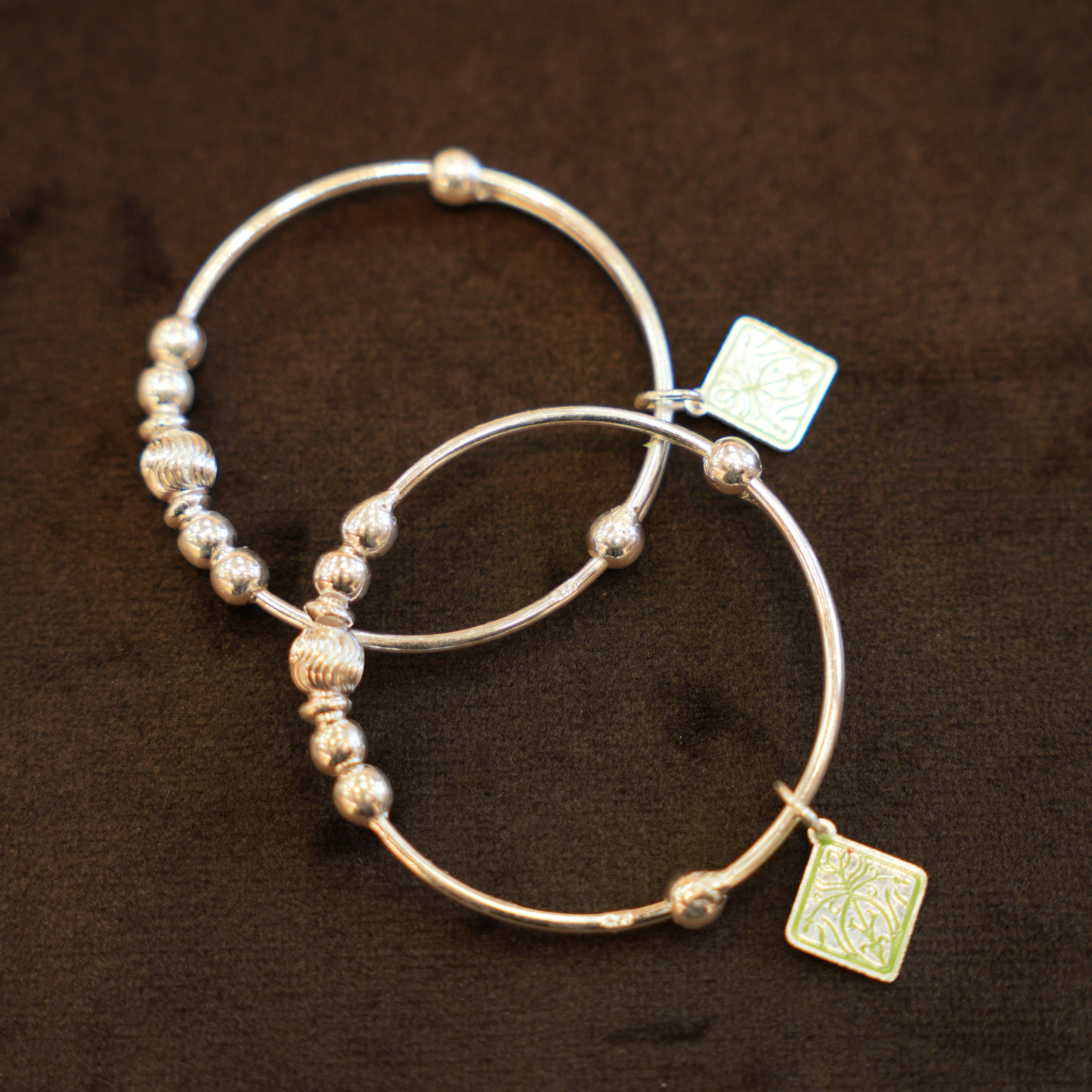 925 Silver Designer Square Charm Baby Bangles