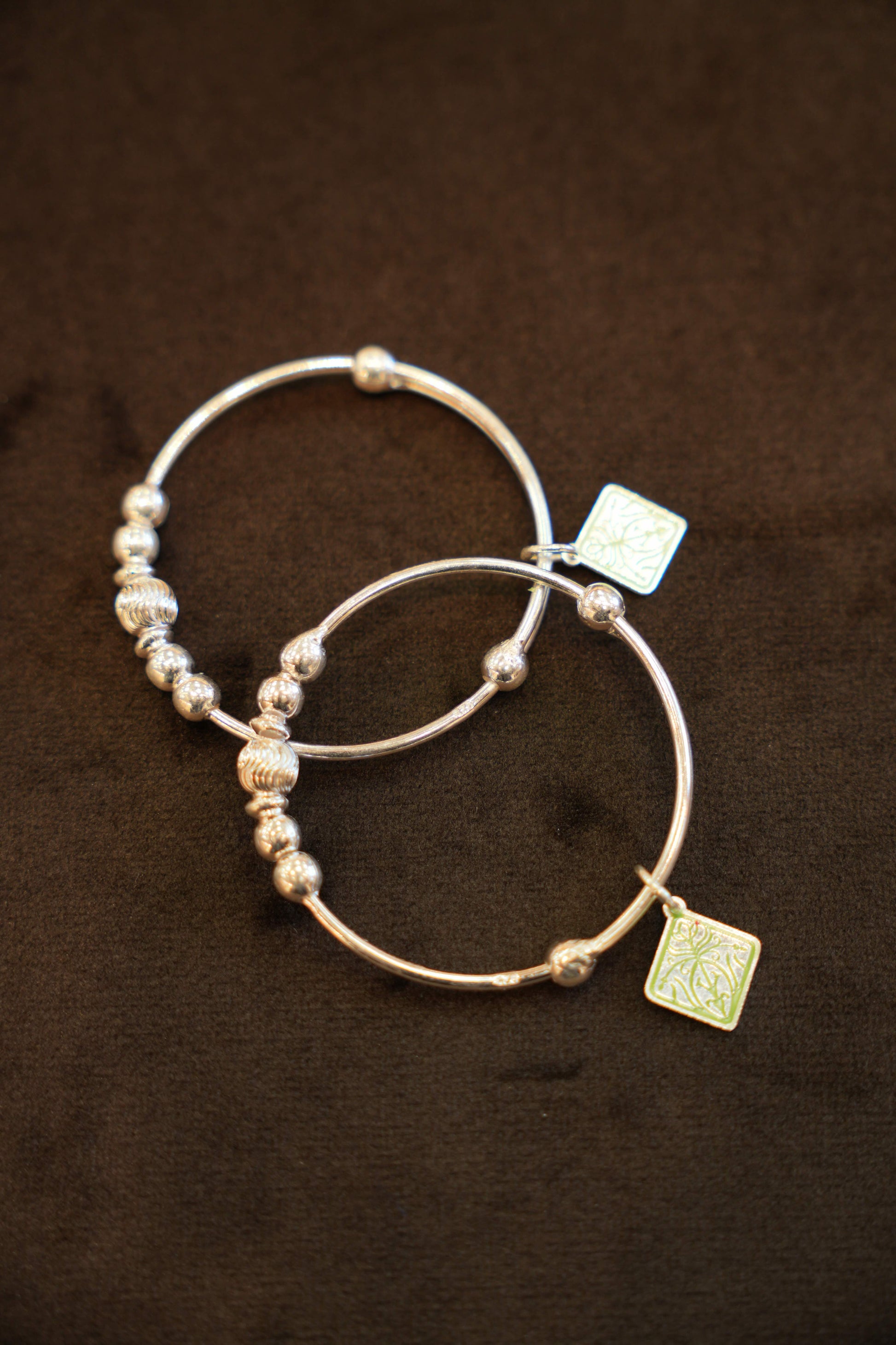 925 Silver Designer Square Charm Baby Bangles