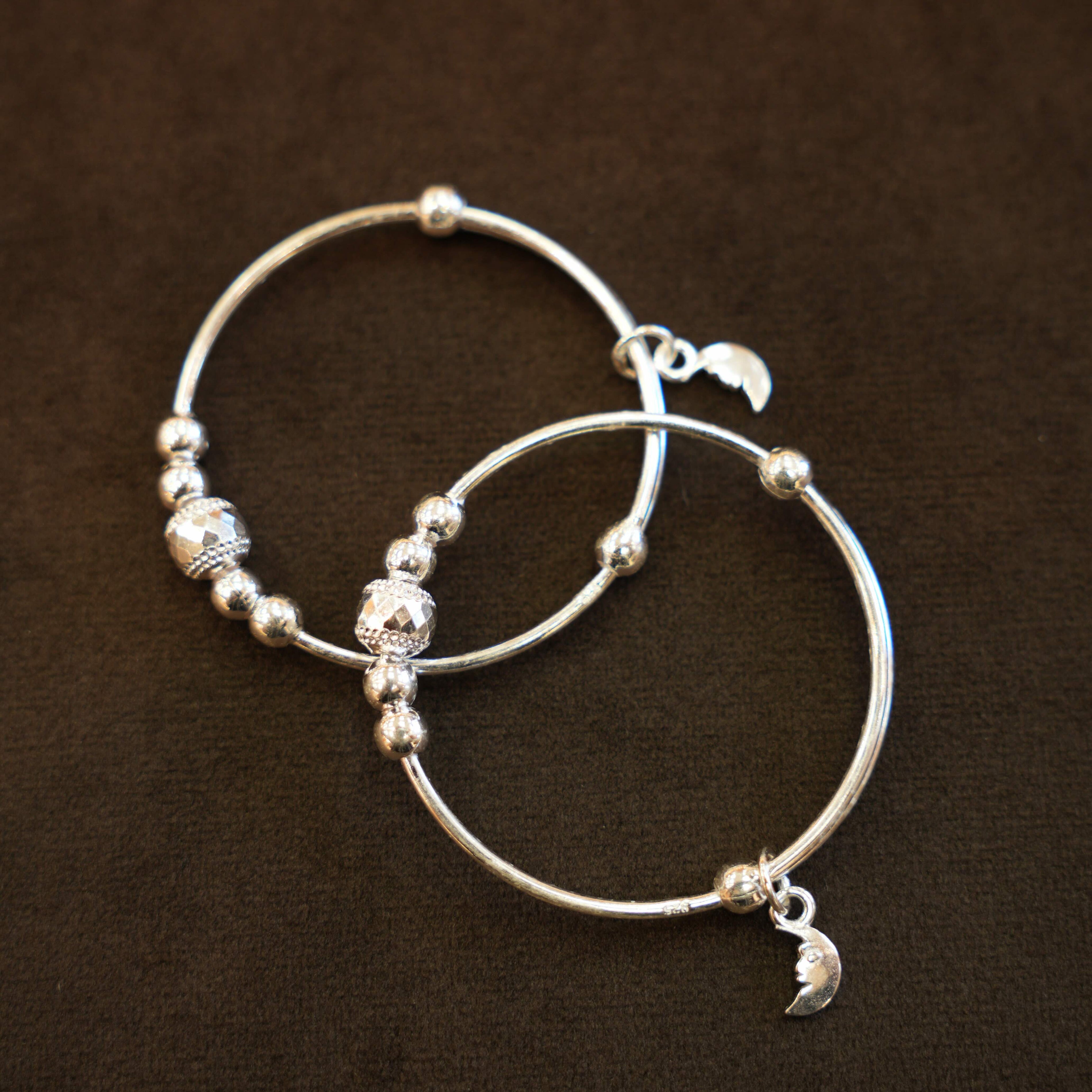 925 Silver Designer Moon Charm Baby Bangles