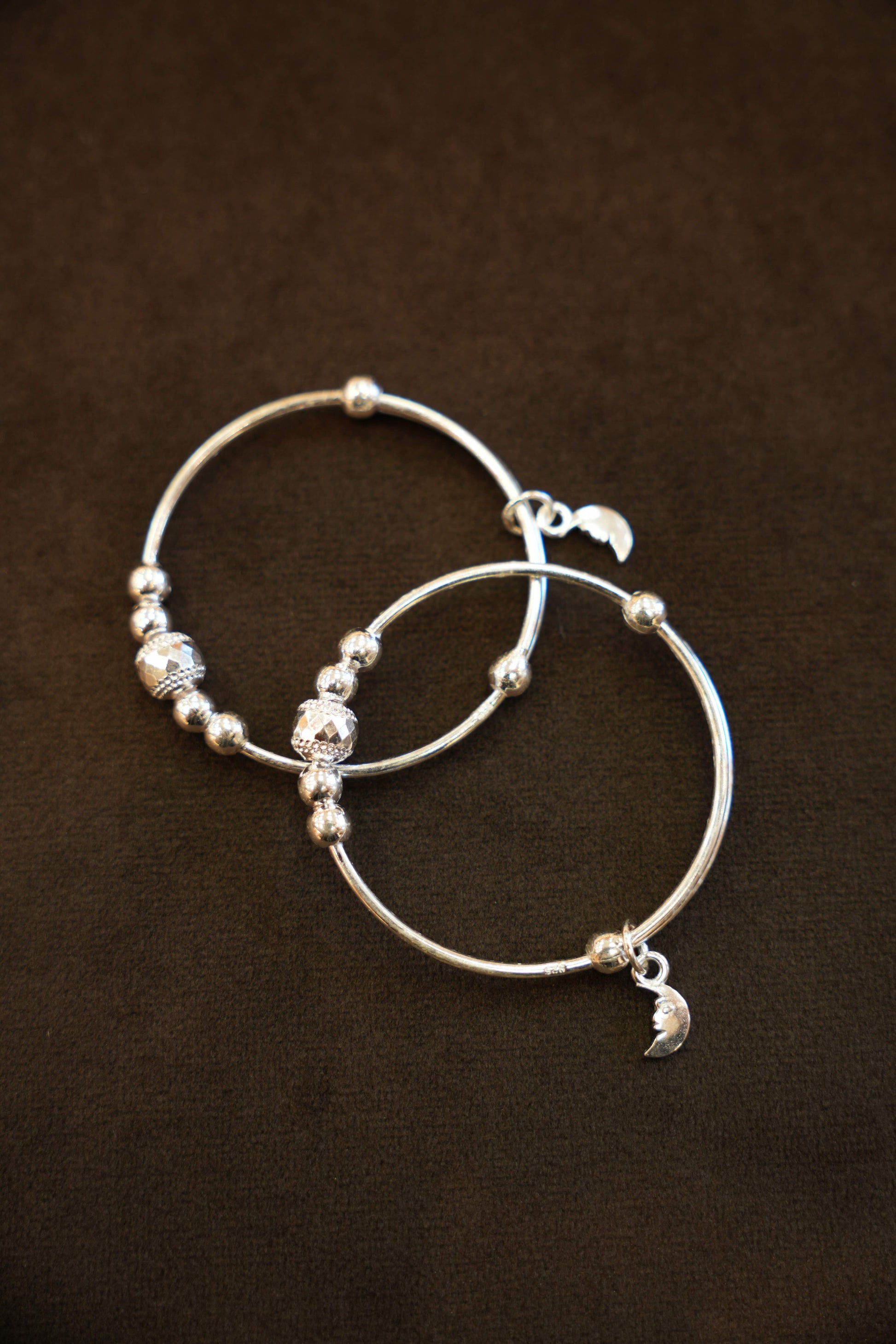 925 Silver Designer Moon Charm Baby Bangles