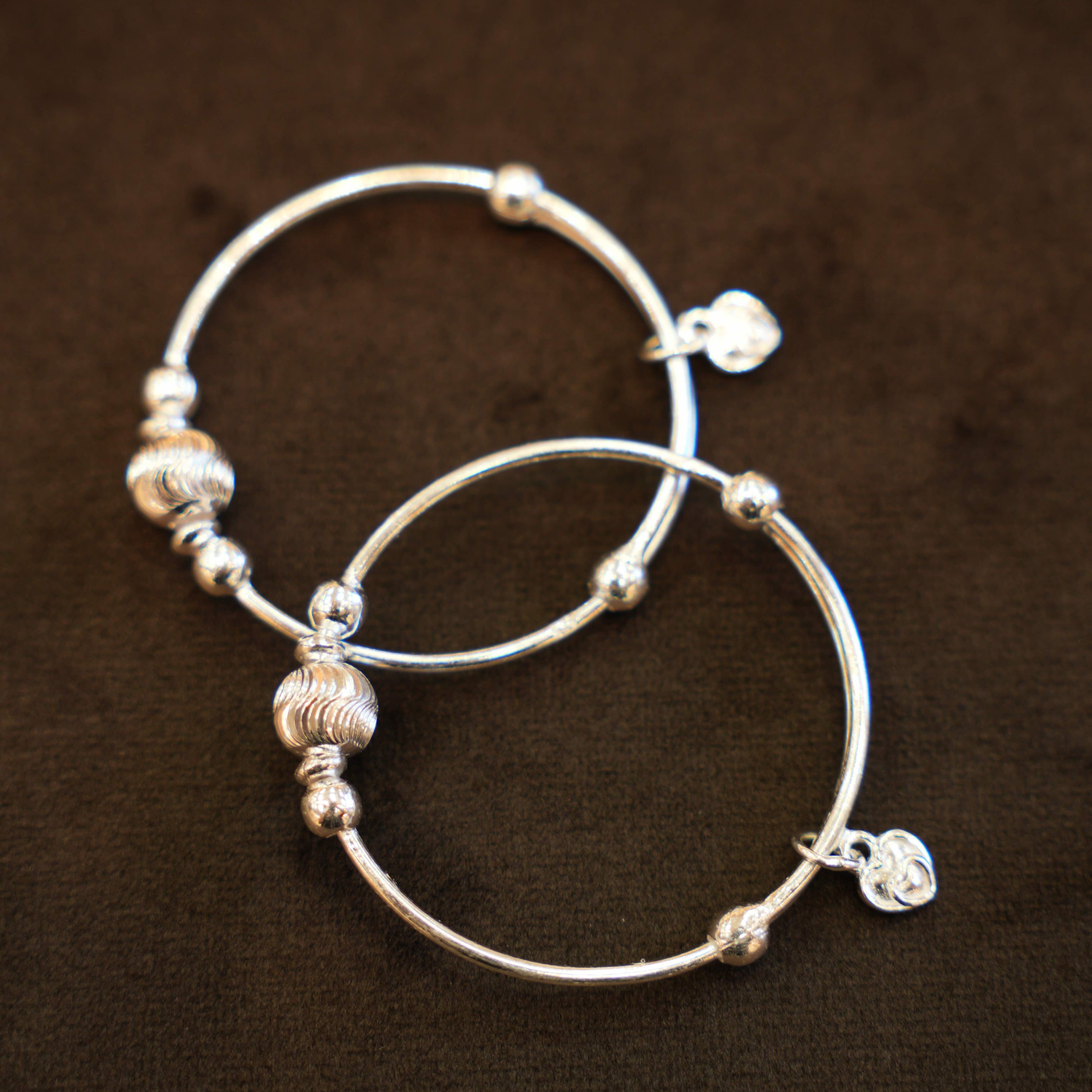 925 Silver Designer Heart Charm Bead Baby Bangles