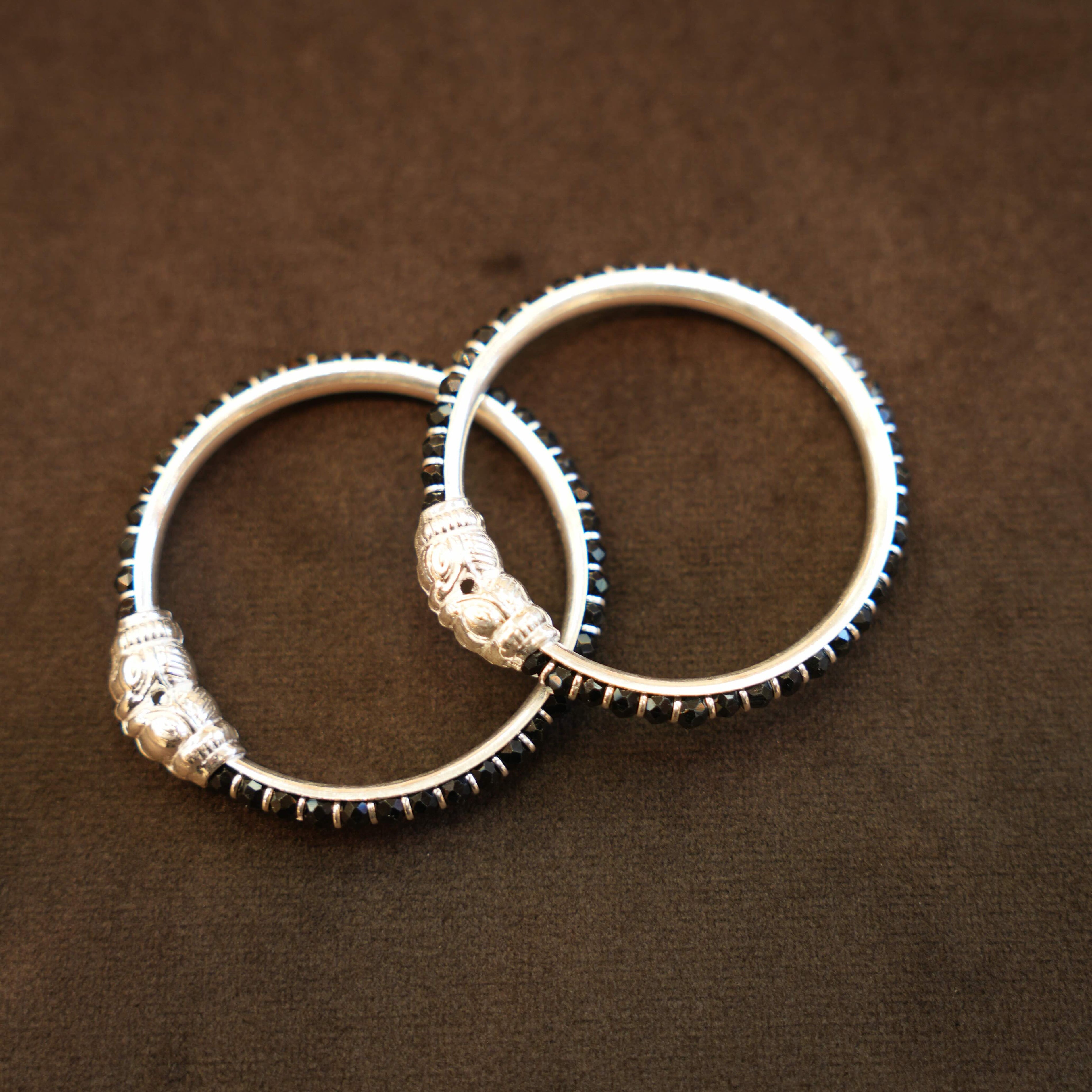 925 Silver Designer Black Bead Baby Bangles