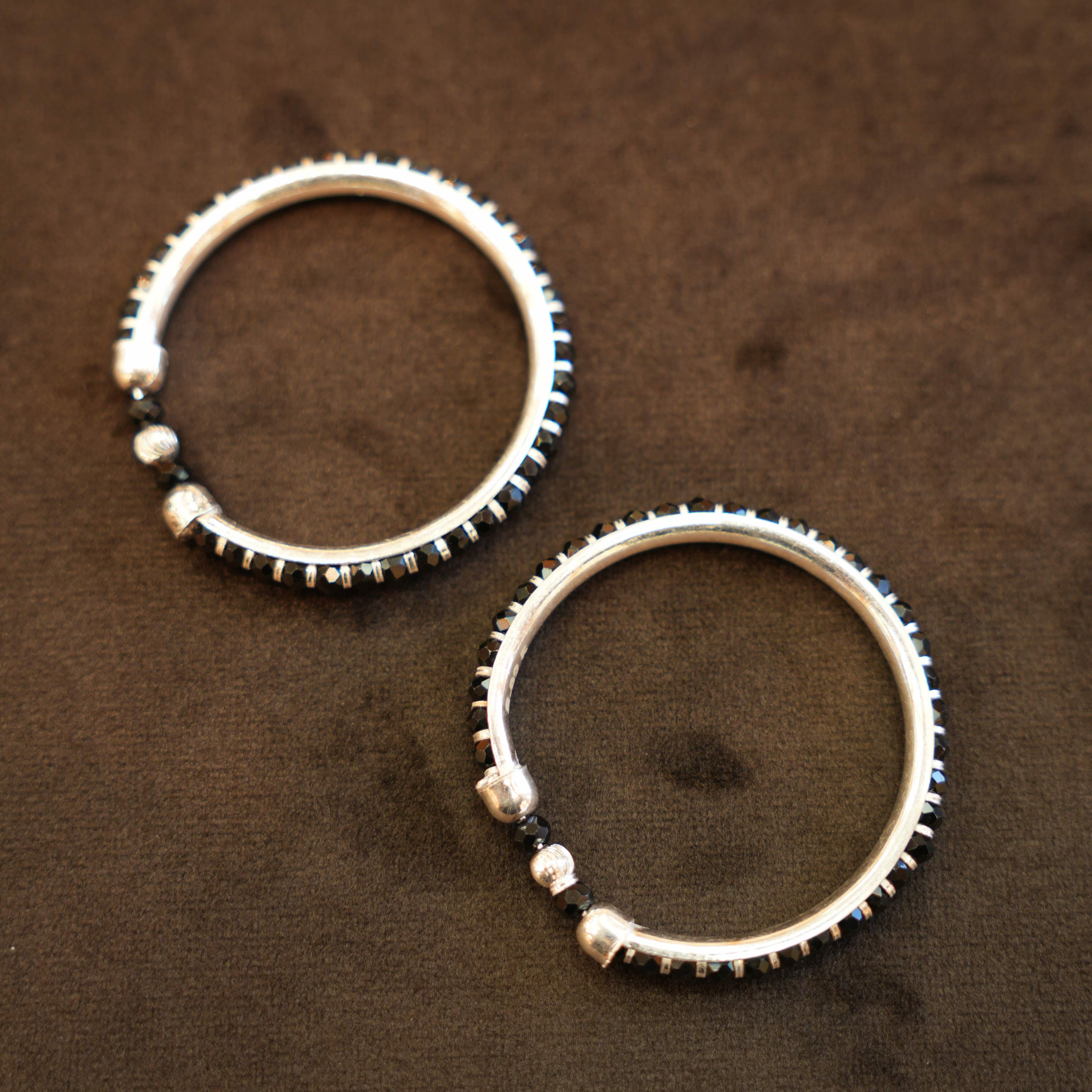 925 Silver Designer Black Beaded Baby Bangles