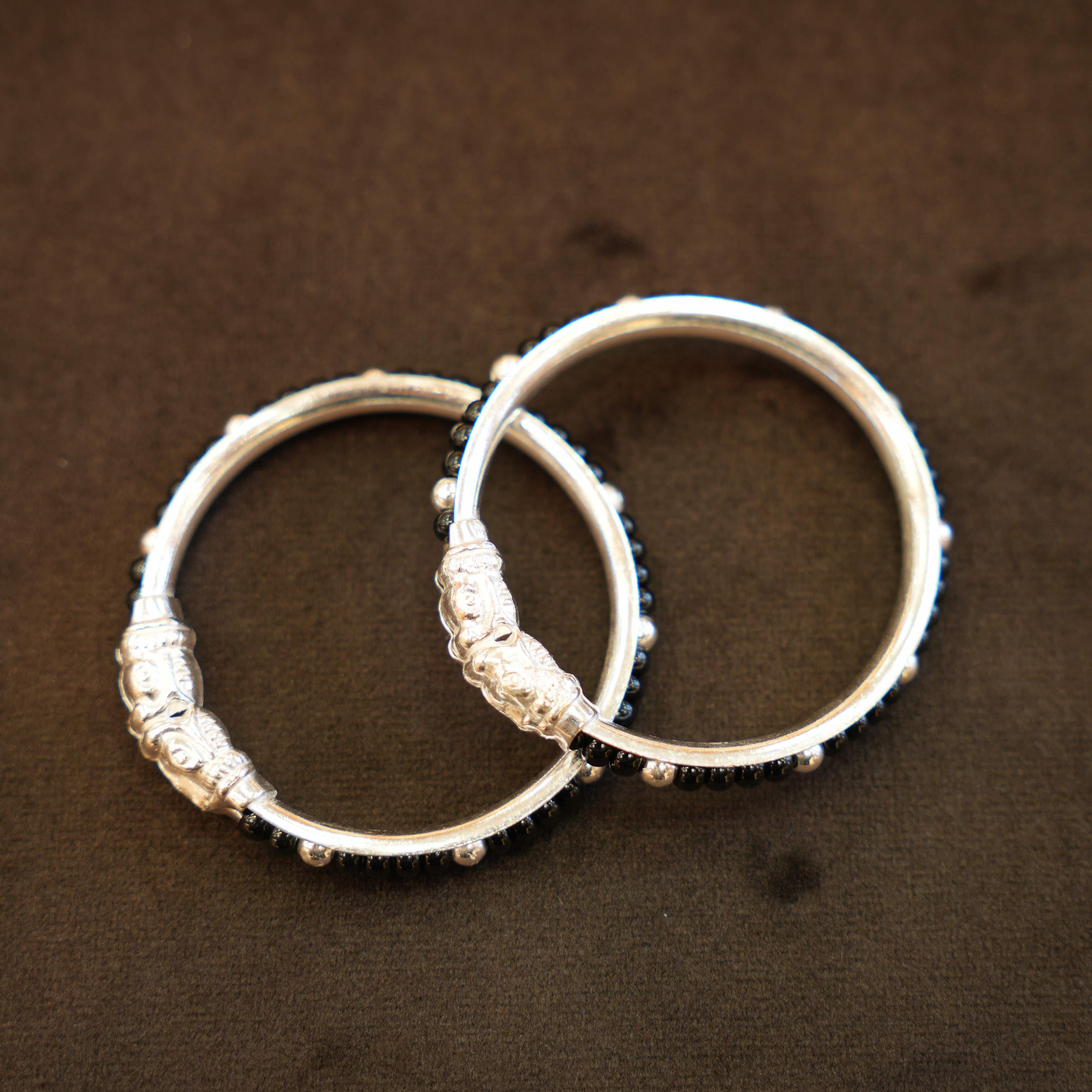 925 Silver Designer Black Ball Bead Baby Bangles