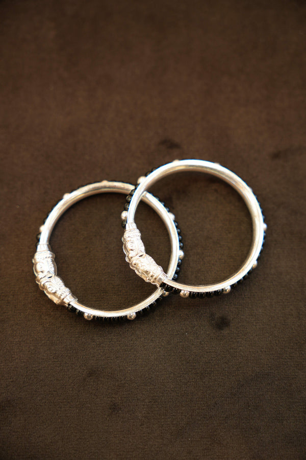 925 Silver Designer Black Ball Bead Baby Bangles