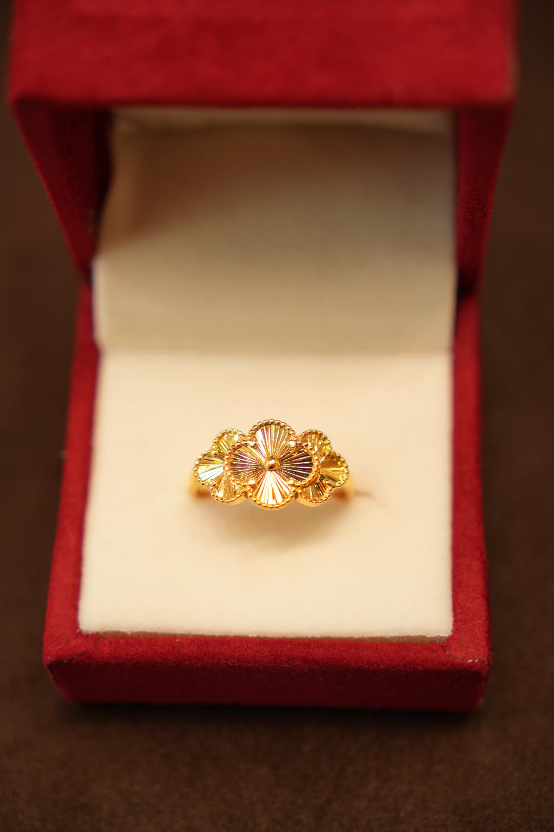 22K Gold Triple Clover Ladies Ring