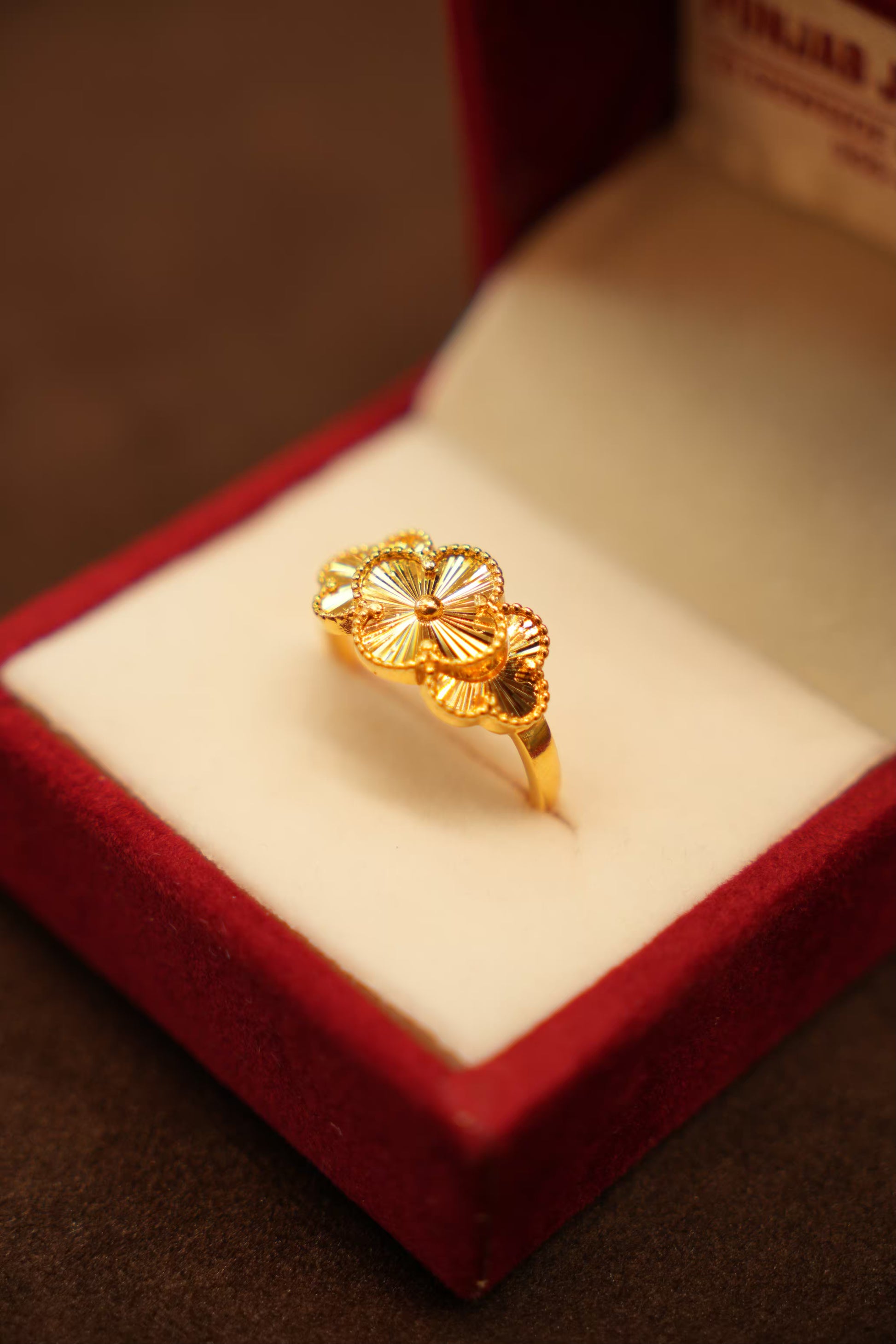 22K Gold Triple Clover Ladies Ring