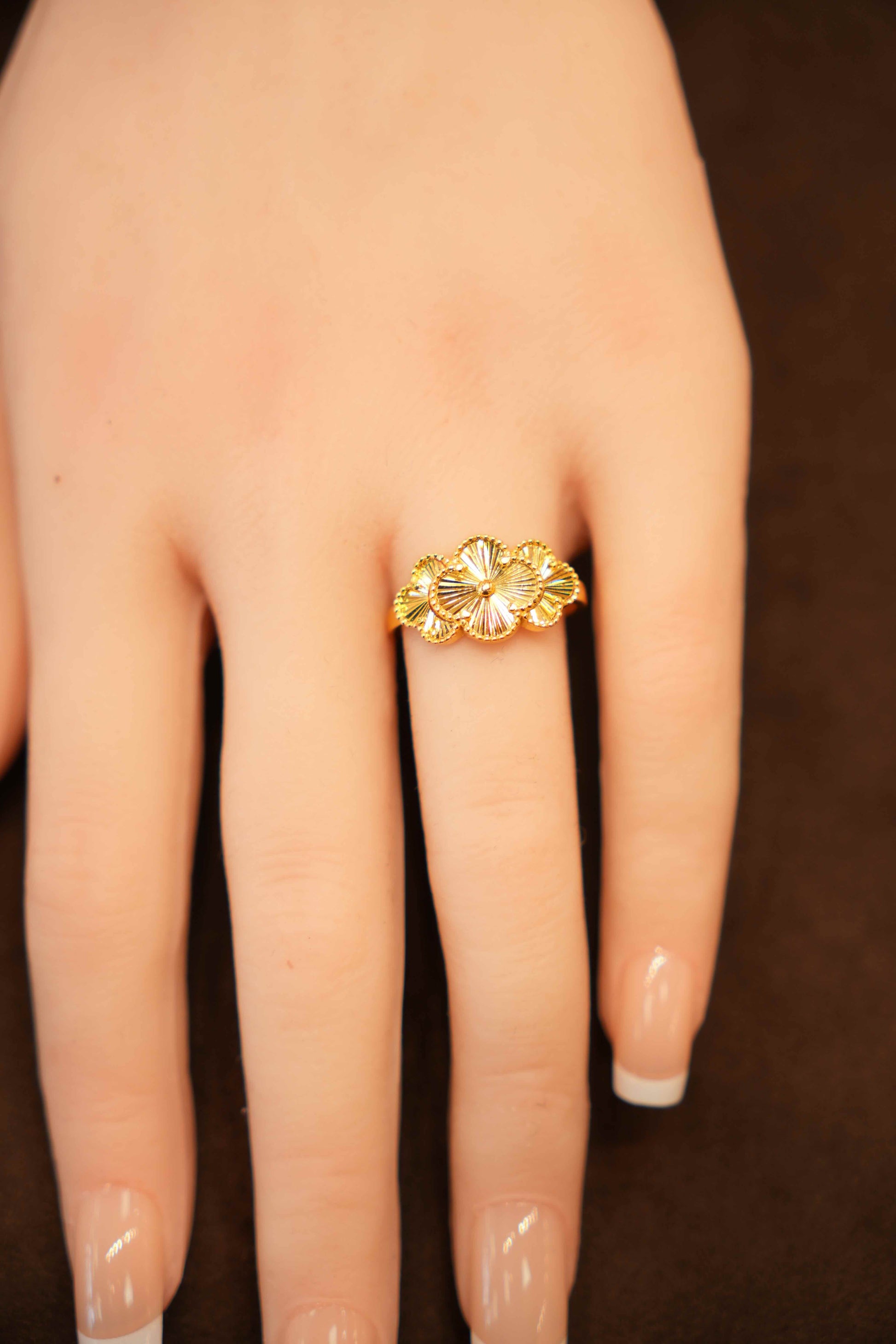 22K Gold Triple Clover Ladies Ring