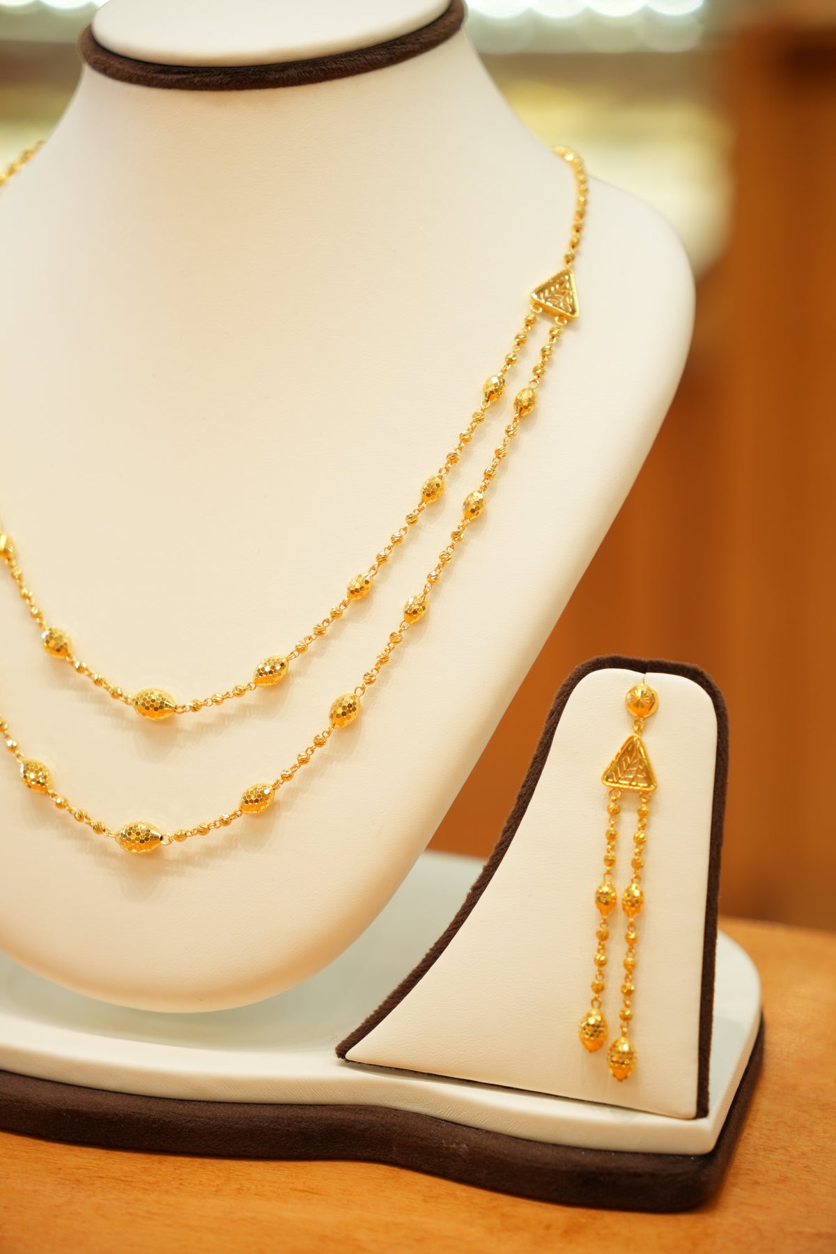 22K Gold Designer Beaded Necklace Set with Beaded Hanging Earrings
