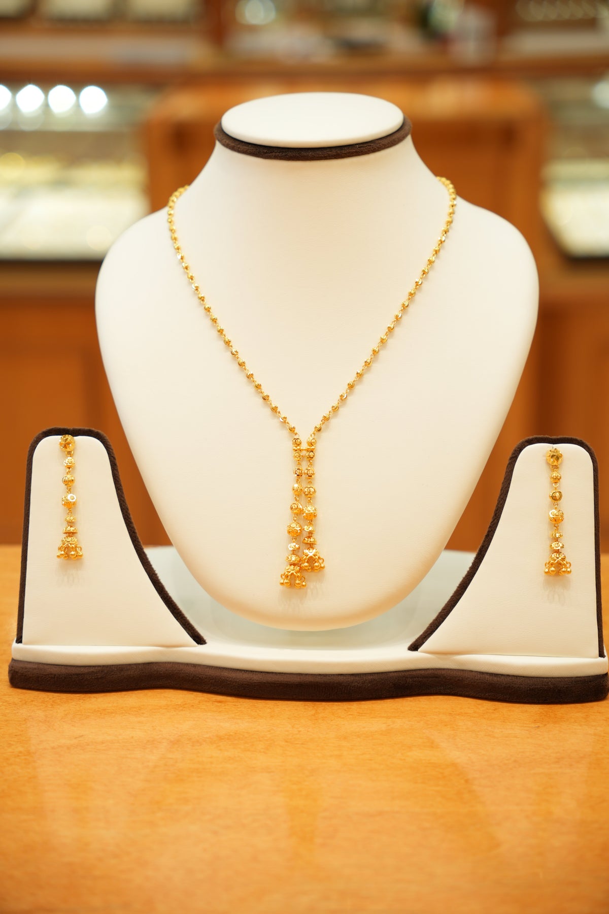22K Gold Designer Round Beaded Necklace Set with Beaded Earrings