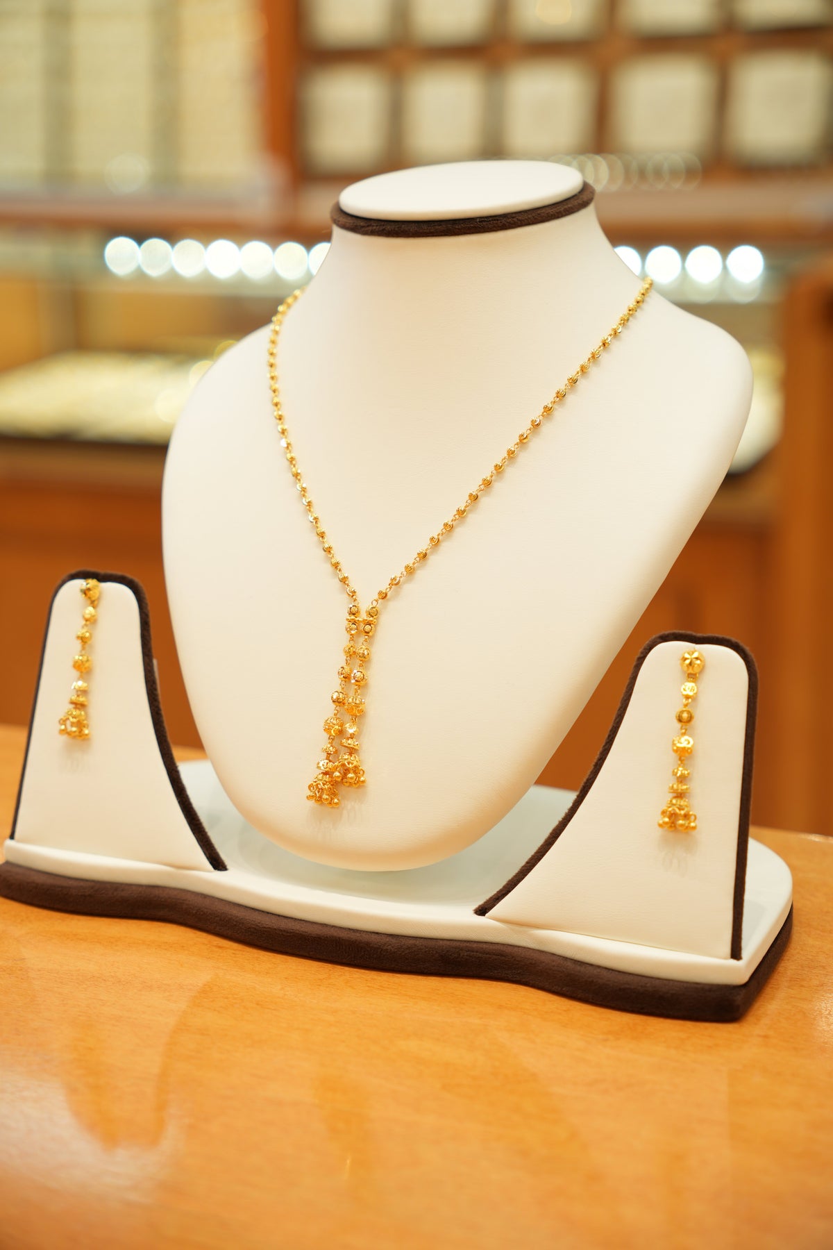 22K Gold Designer Round Beaded Necklace Set with Beaded Earrings