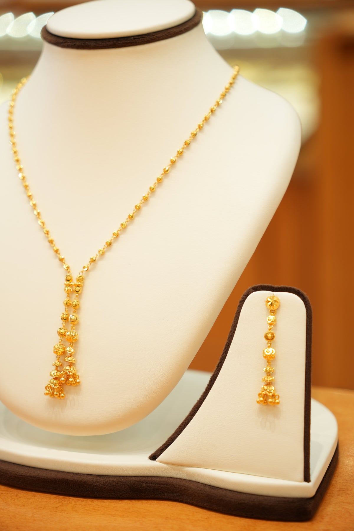22K Gold Designer Round Beaded Necklace Set with Beaded Earrings
