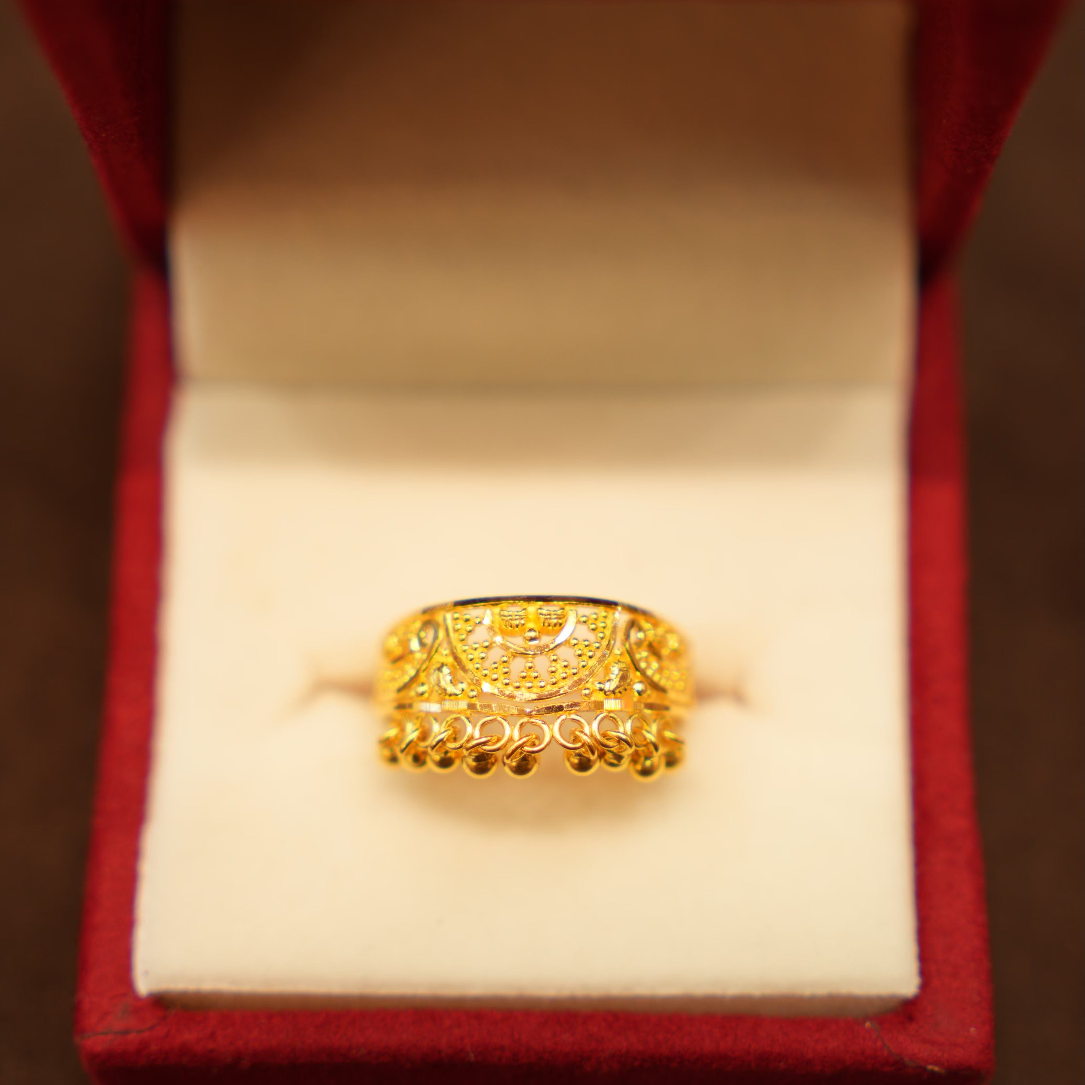 22K Gold Designer Dangling Bead Ladies Ring