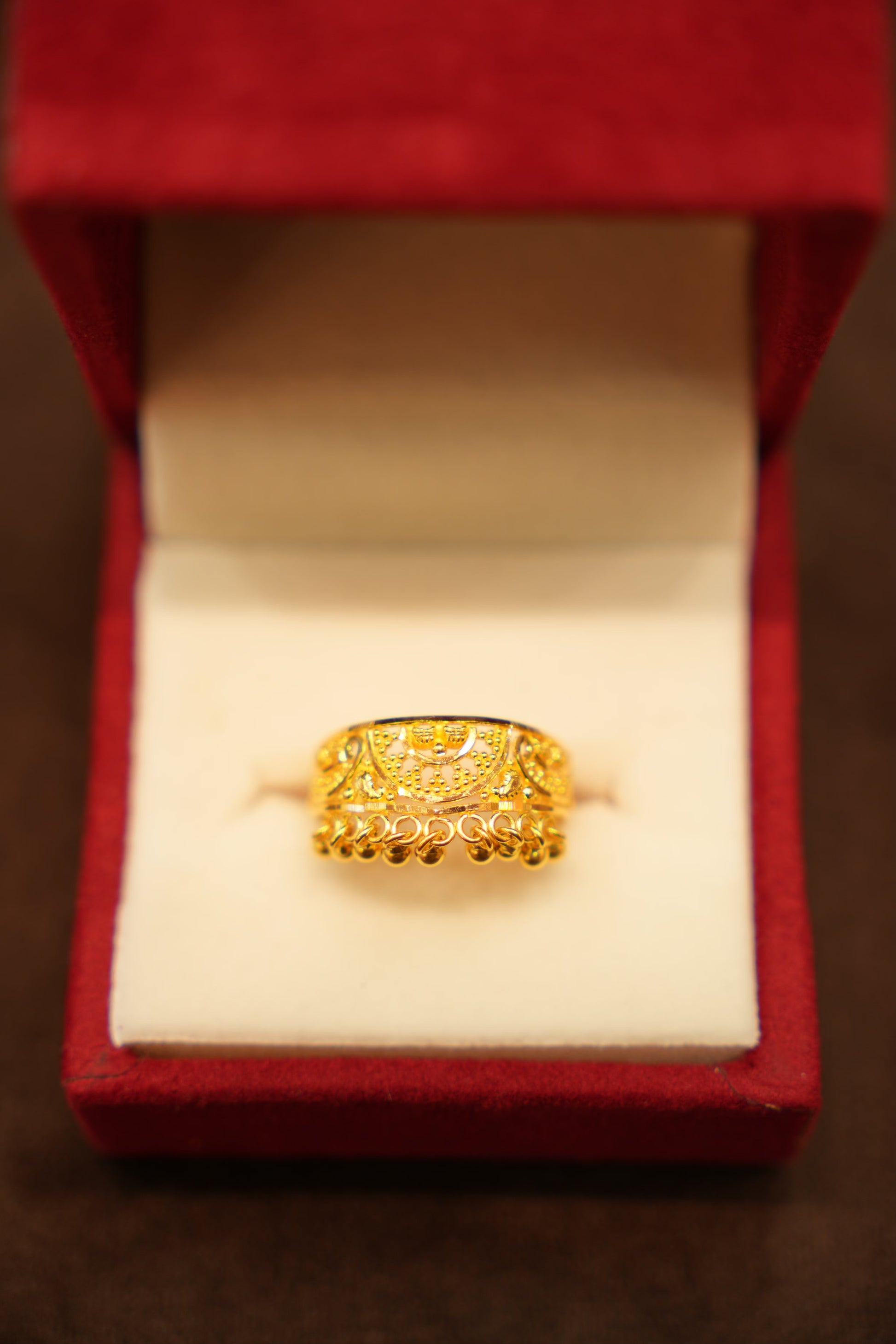 22K Gold Designer Dangling Bead Ladies Ring