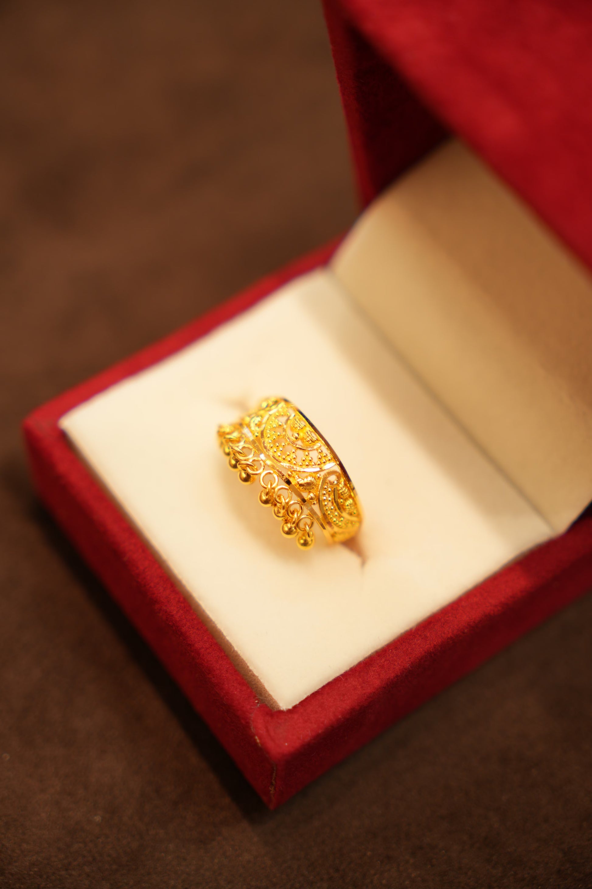 22K Gold Designer Dangling Bead Ladies Ring
