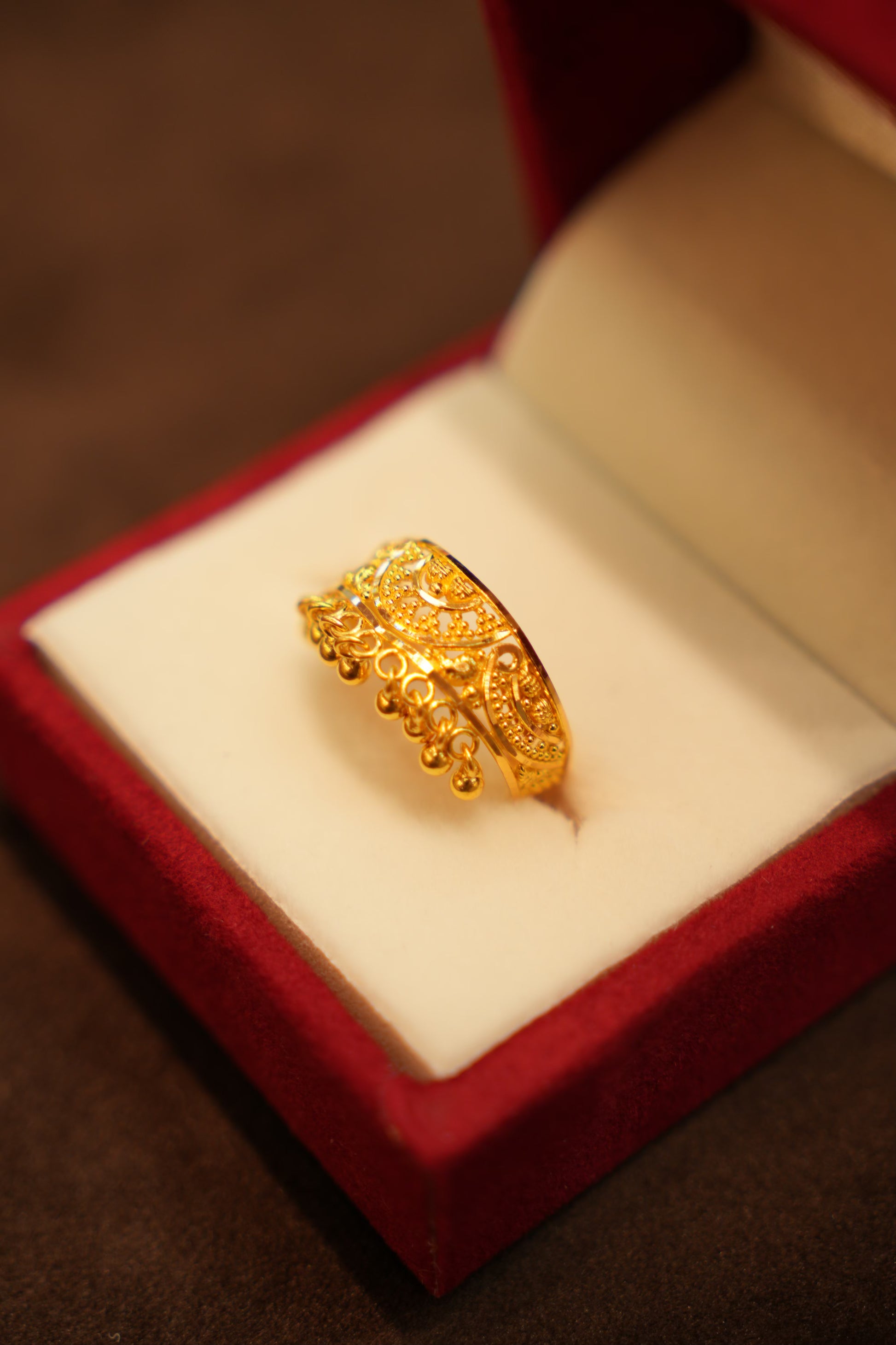22K Gold Designer Dangling Bead Ladies Ring