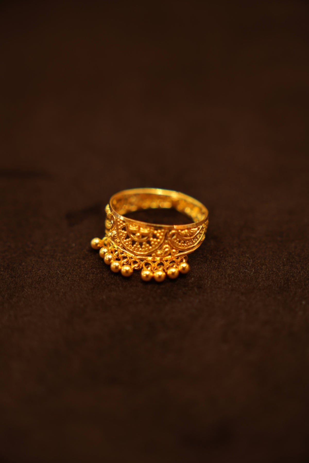 22K Gold Designer Dangling Bead Ladies Ring