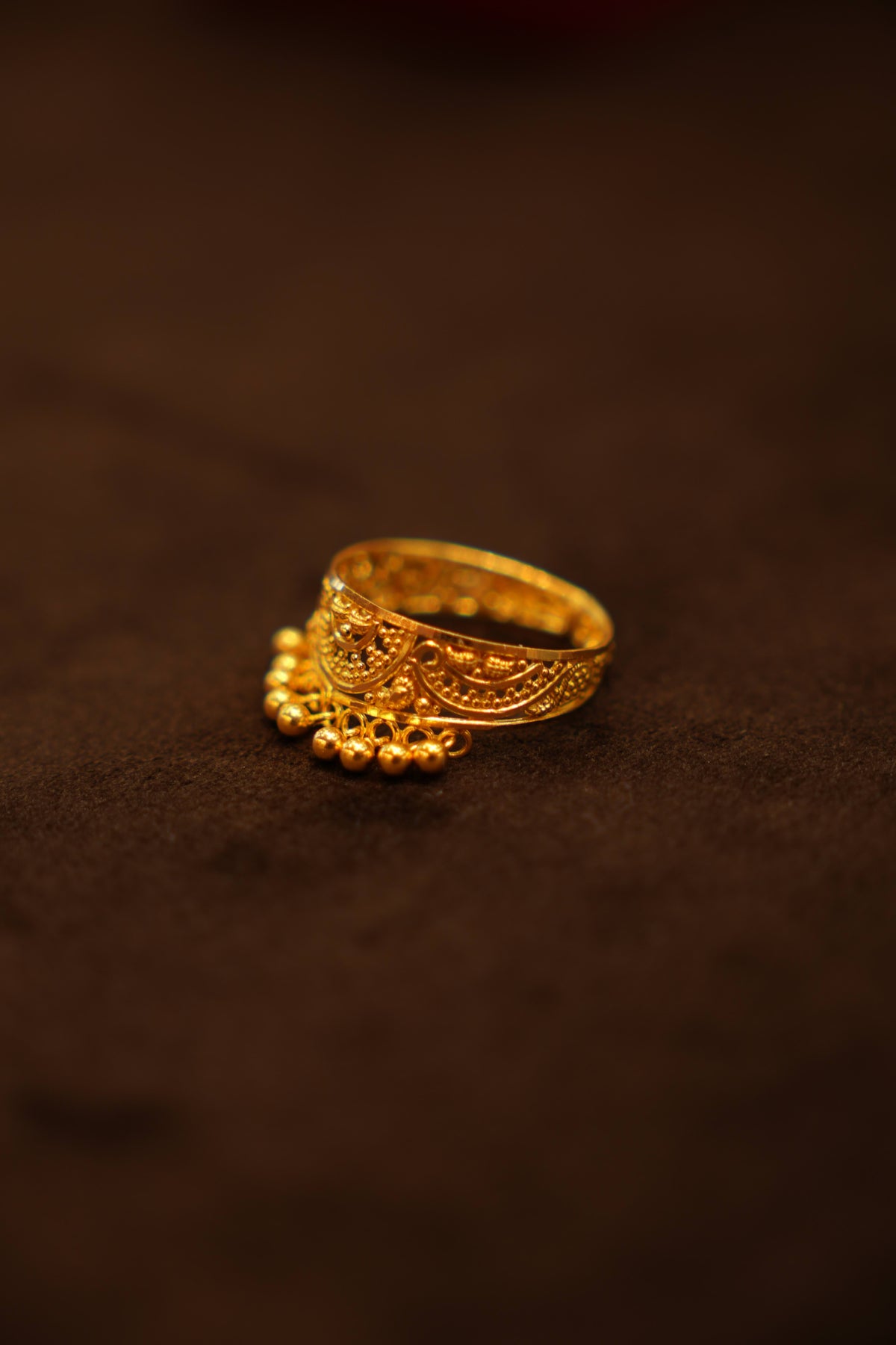 22K Gold Designer Dangling Bead Ladies Ring