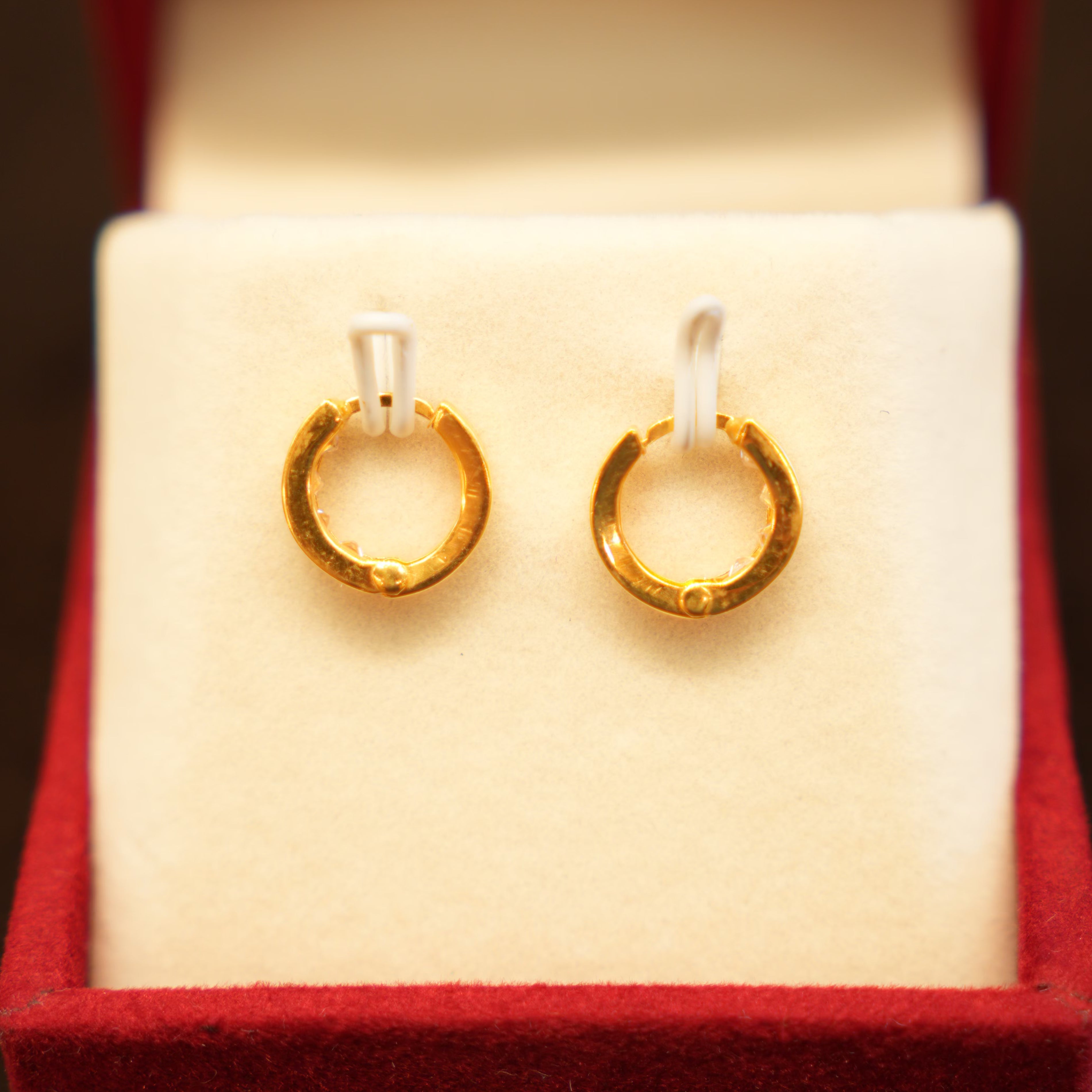 22K Gold Designer Stone Embedded Hoop Earrings