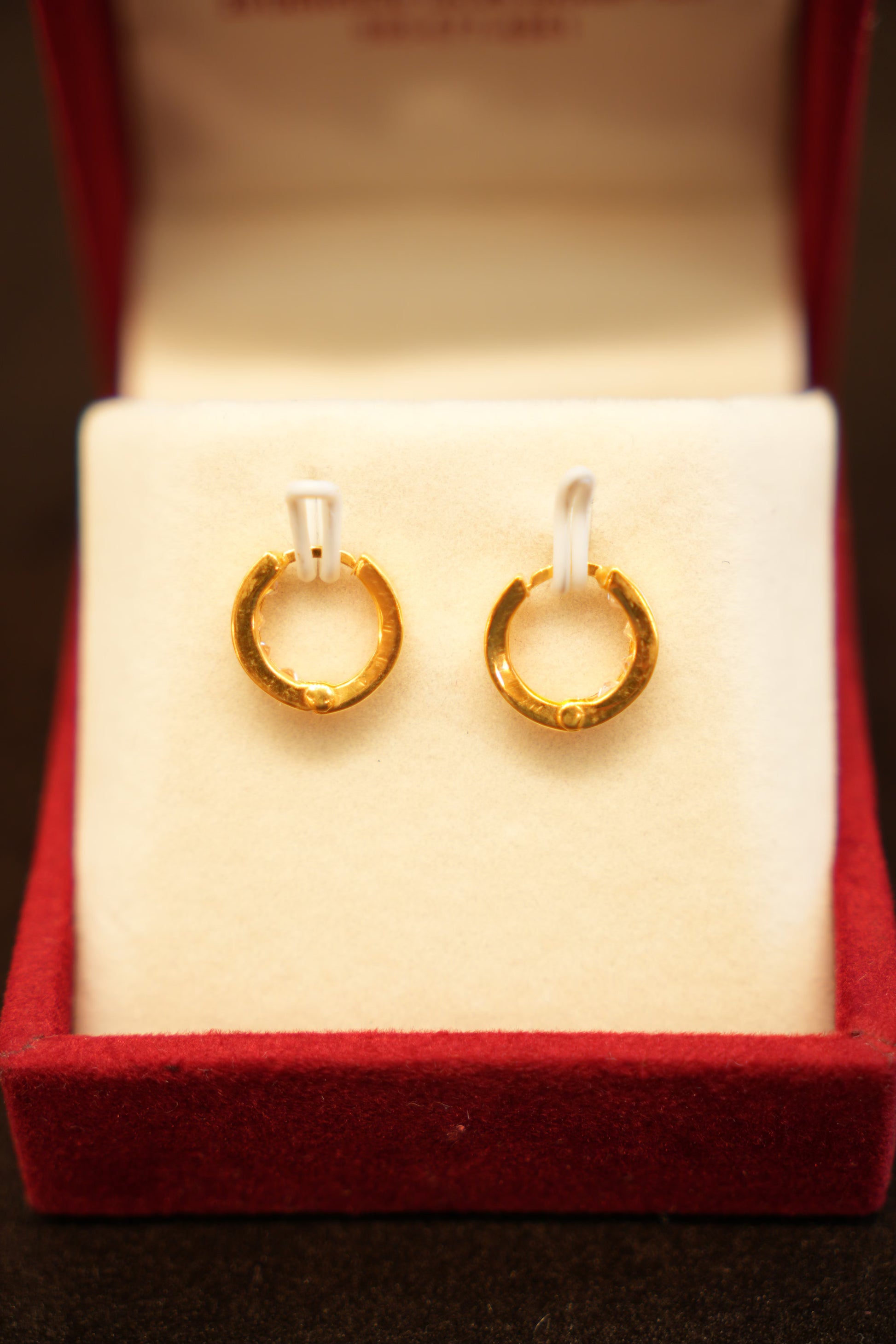 22K Gold Designer Stone Embedded Hoop Earrings