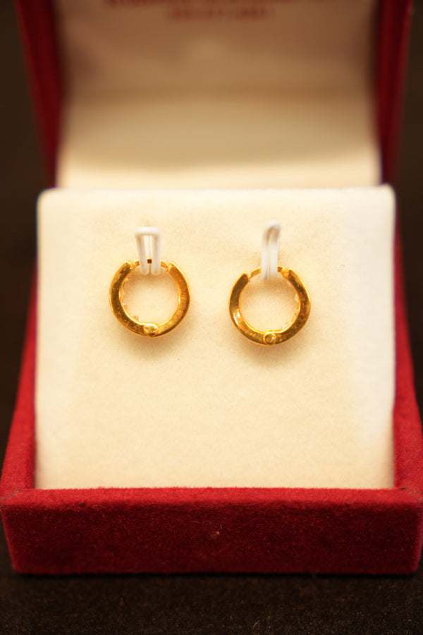 22K Gold Designer Stone Embedded Hoop Earrings