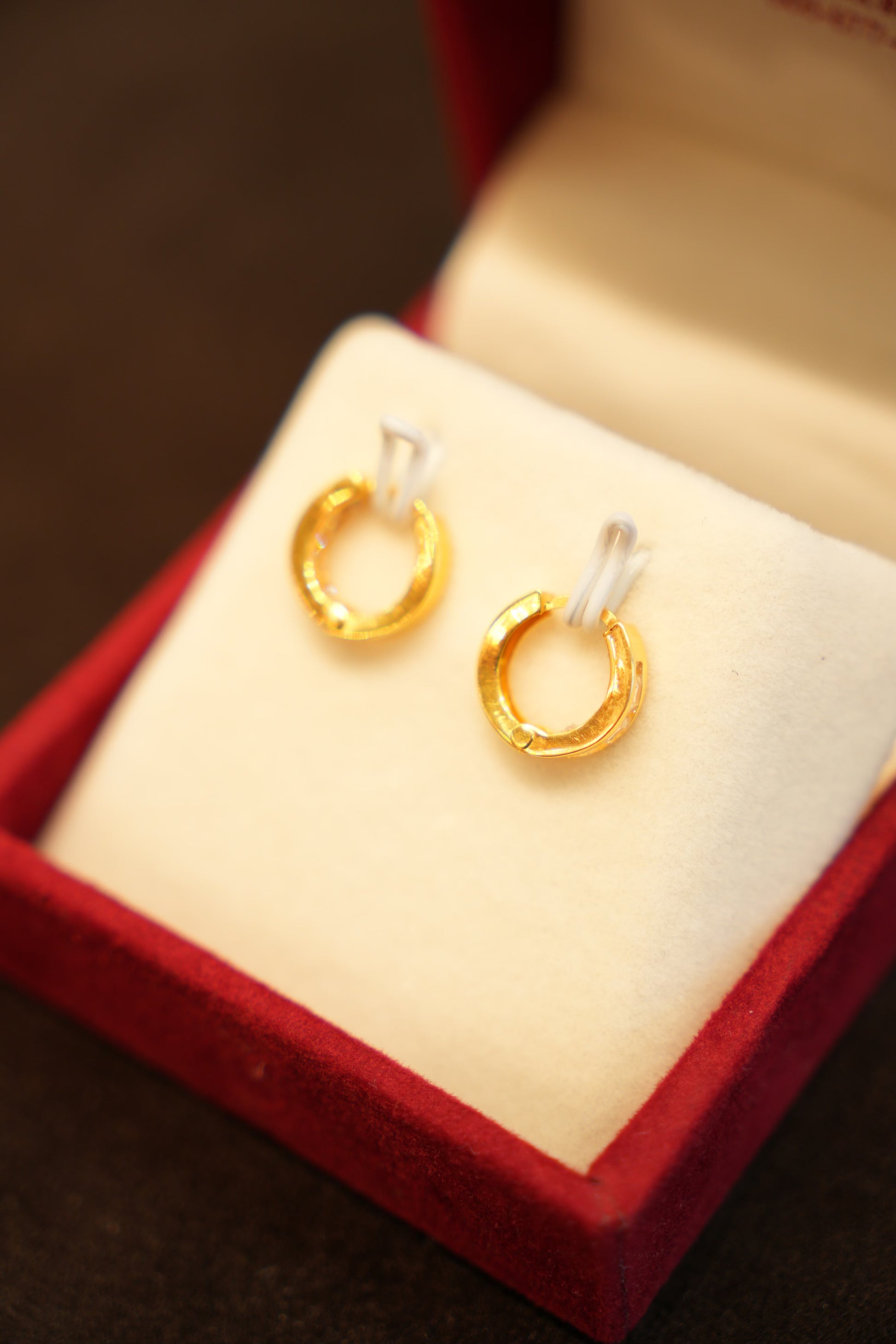 22K Gold Designer Stone Embedded Hoop Earrings