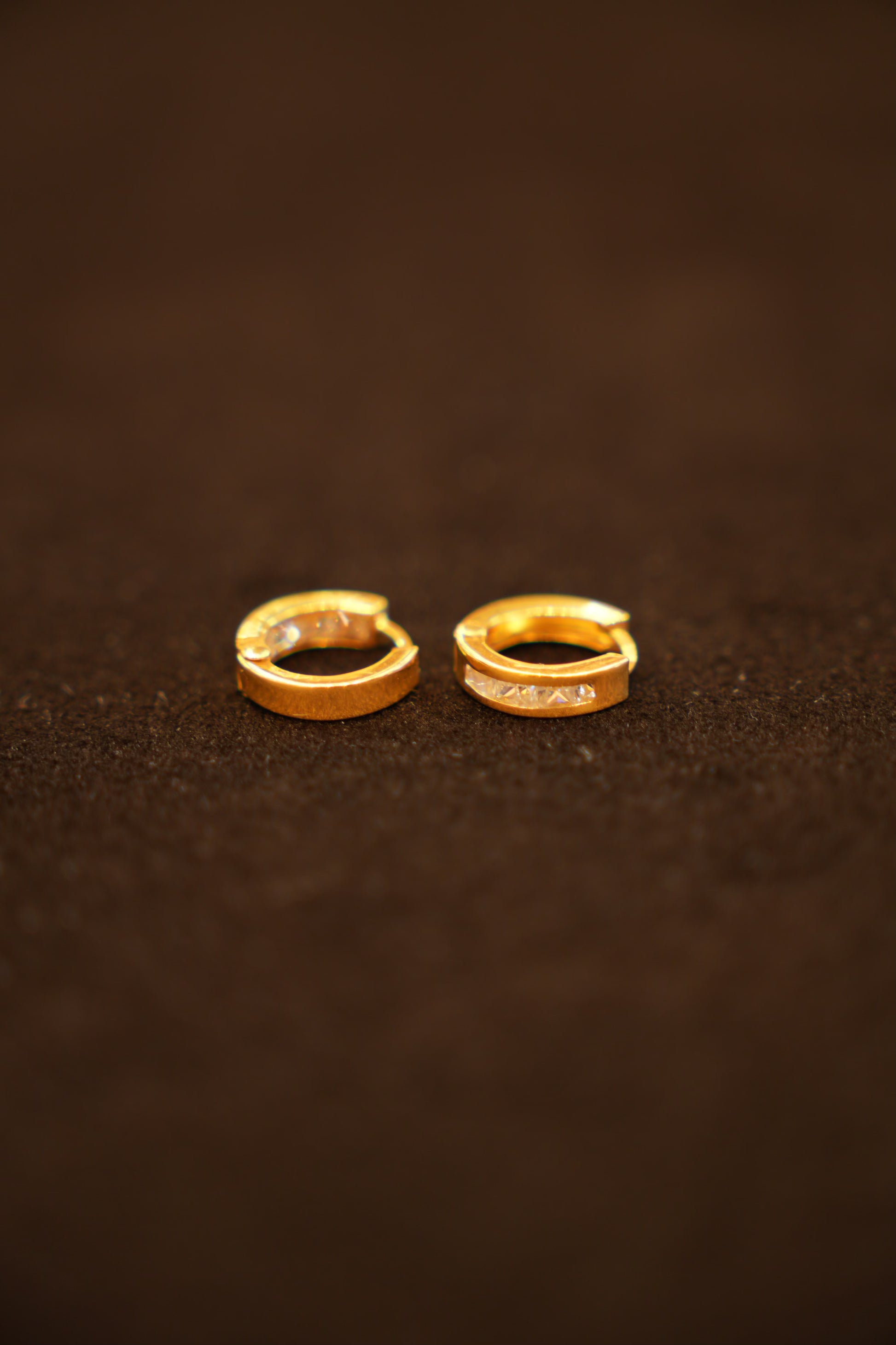 22K Gold Designer Stone Embedded Hoop Earrings