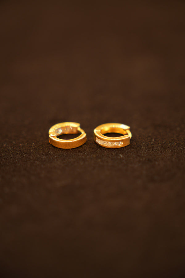 22K Gold Designer Stone Embedded Hoop Earrings