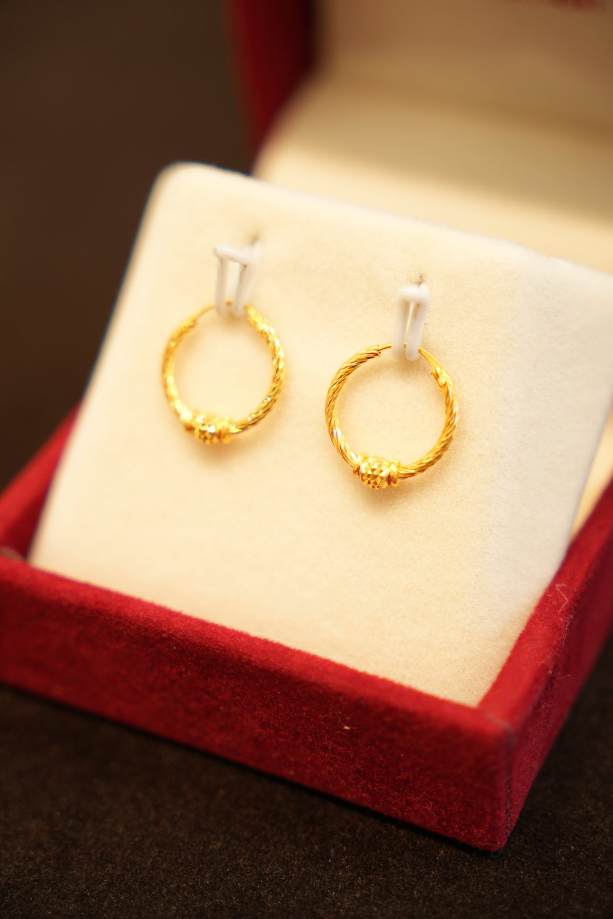 22K Gold Designer Single Bead Hoop Earrings