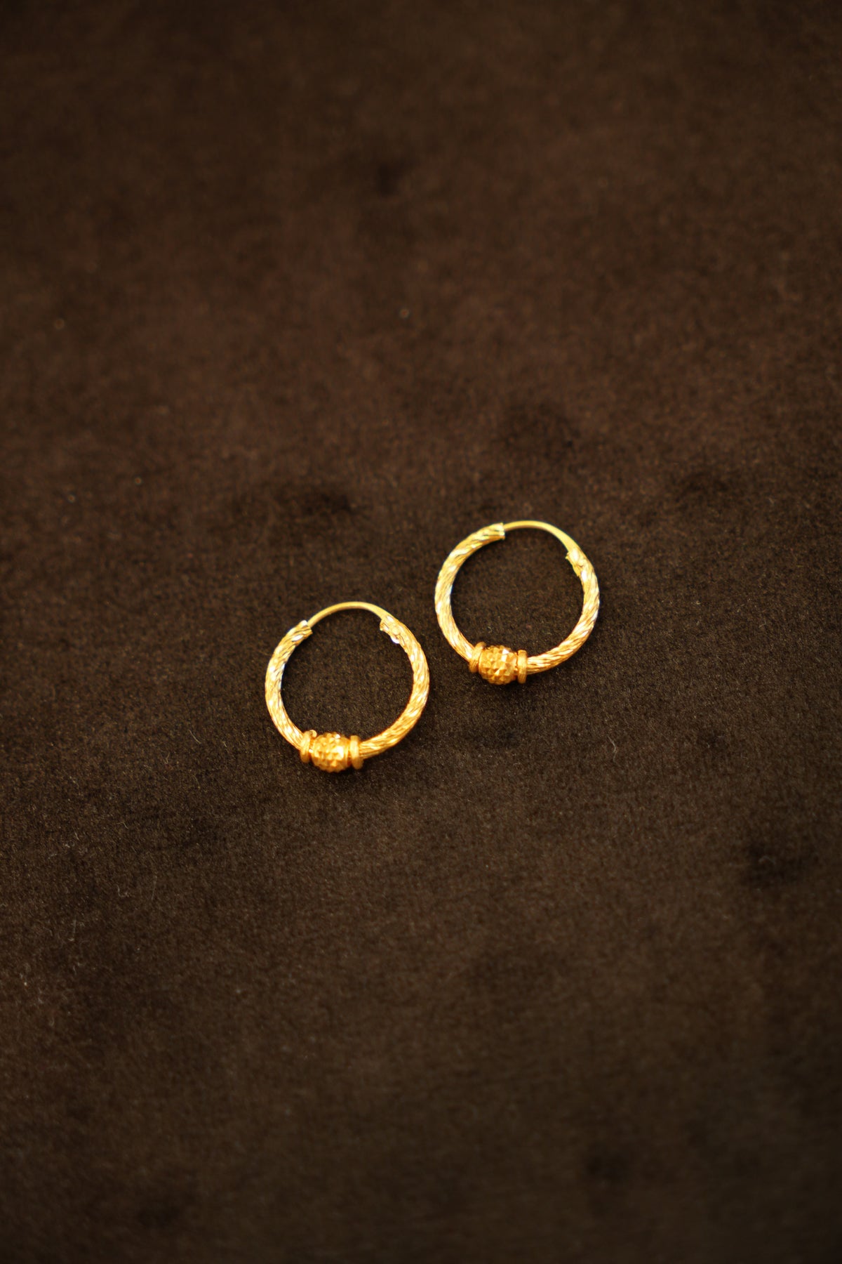 22K Gold Designer Single Bead Hoop Earrings