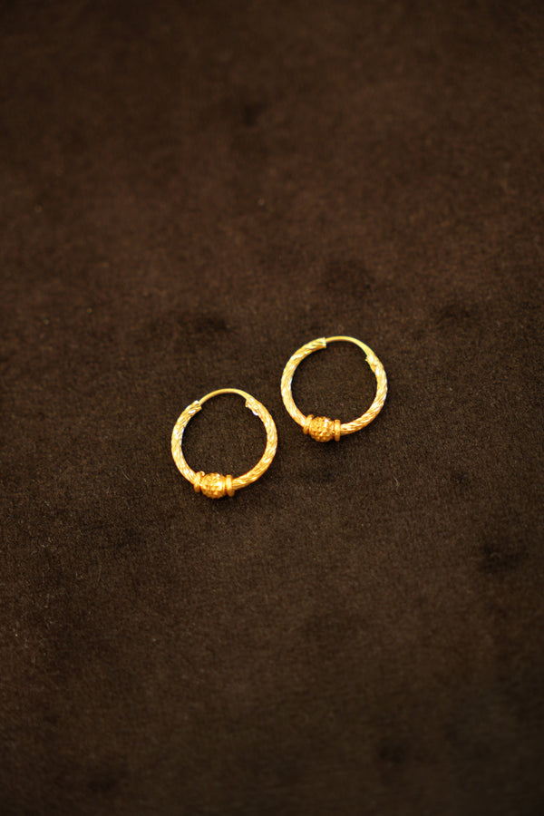 22K Gold Designer Single Bead Hoop Earrings