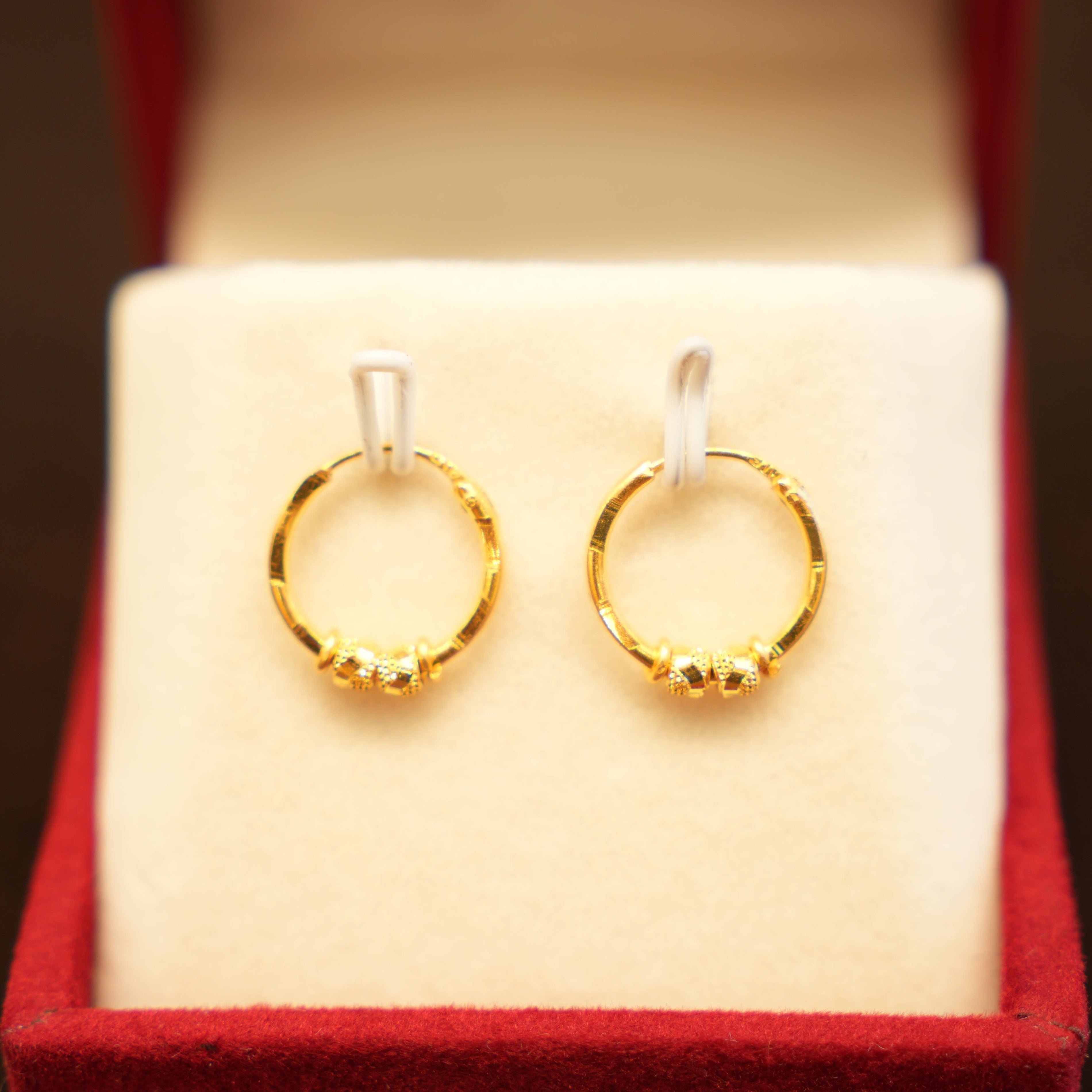 22K Gold Designer Double Bead Hoop Earrings