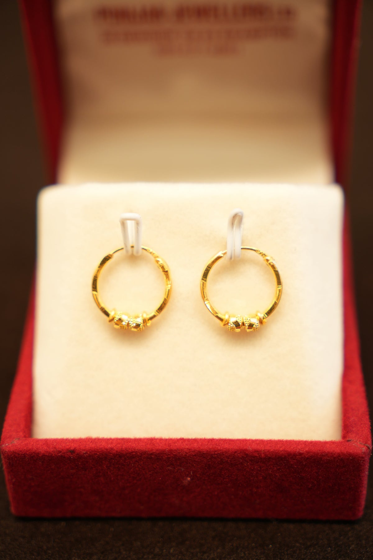 22K Gold Designer Double Bead Hoop Earrings