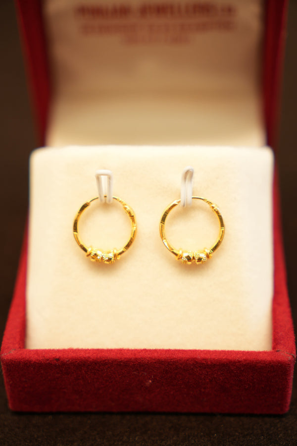 22K Gold Designer Double Bead Hoop Earrings