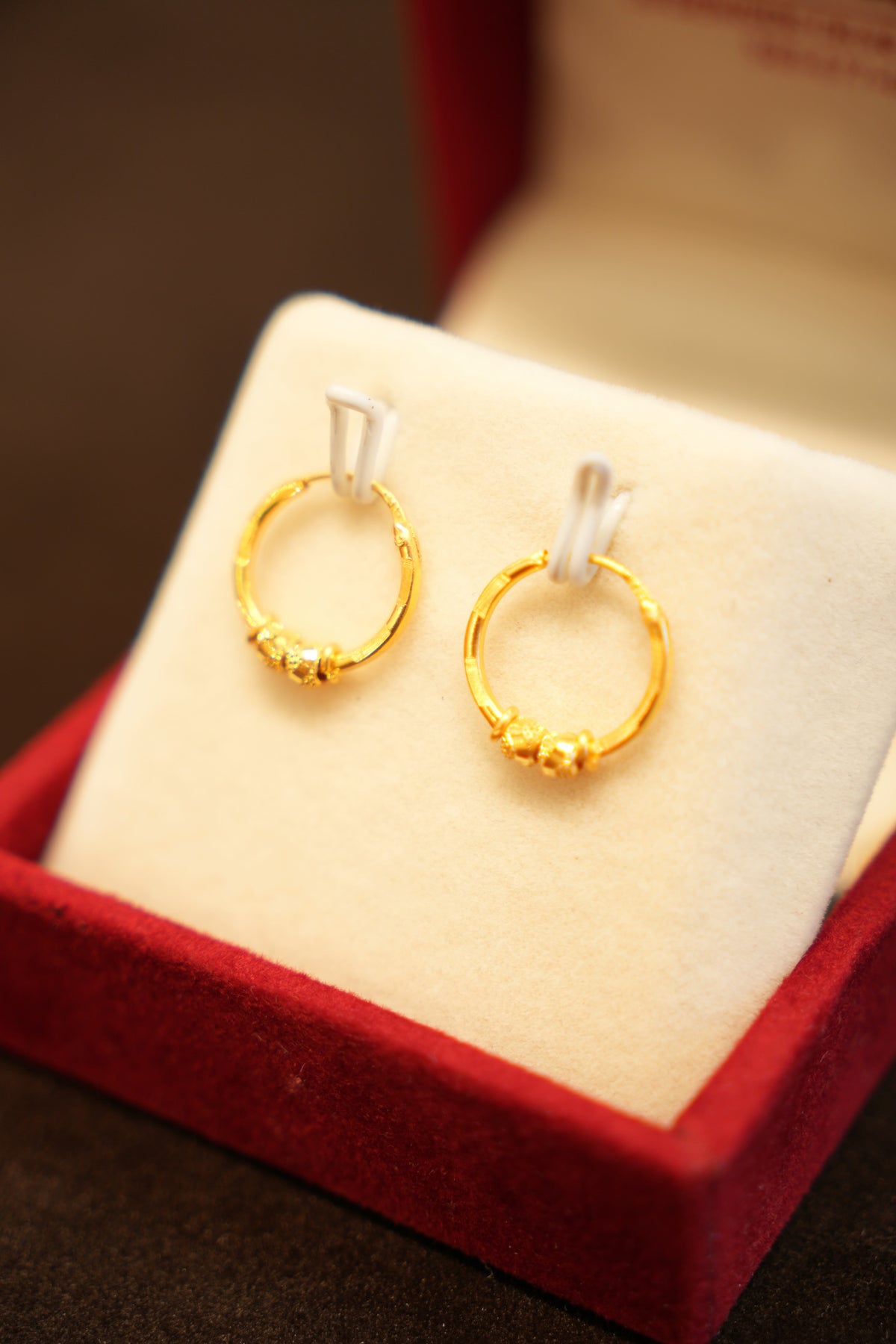 22K Gold Designer Double Bead Hoop Earrings