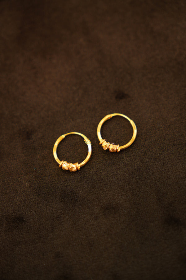 22K Gold Designer Double Bead Hoop Earrings