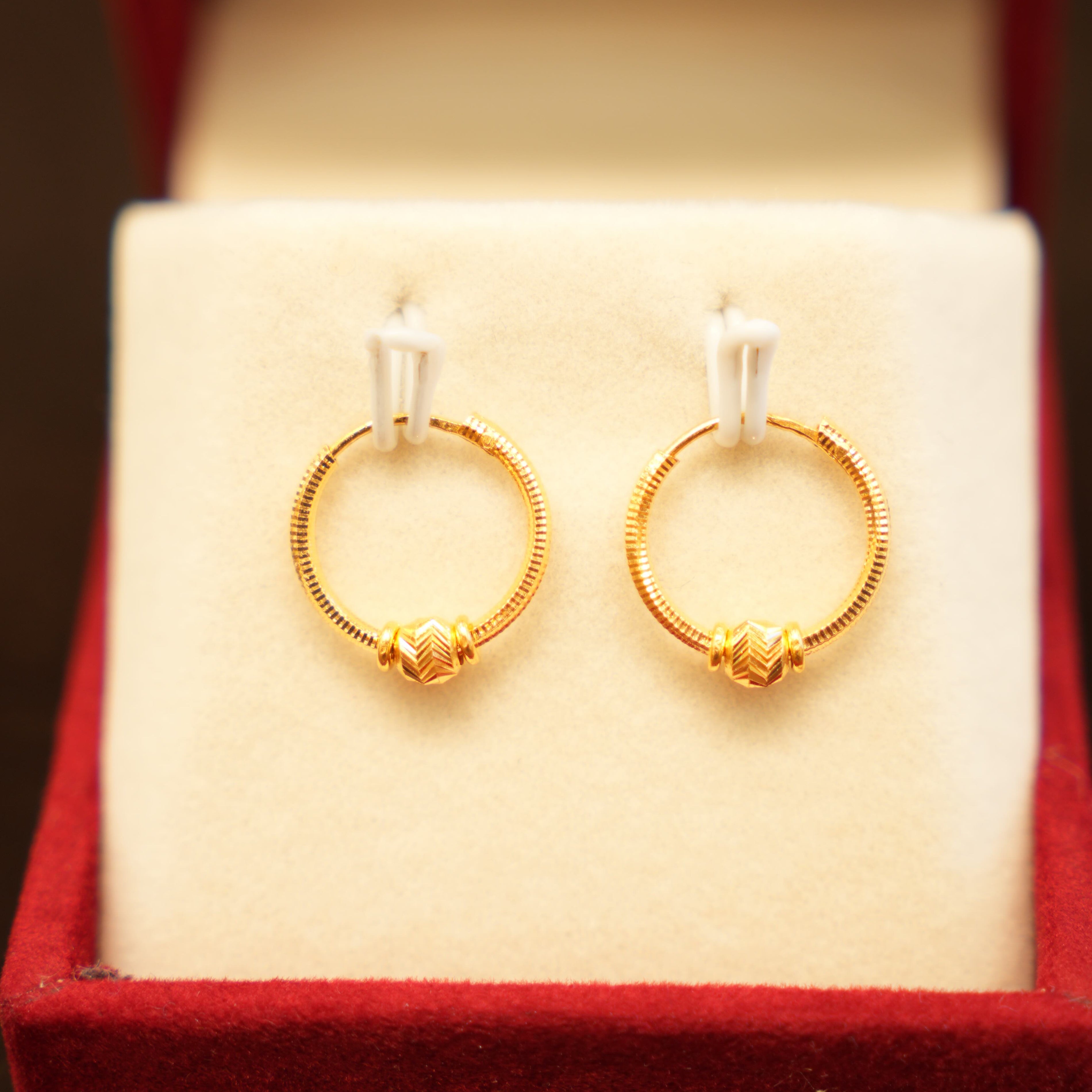 22K Gold Designer Fluted Bead Hoop Earrings