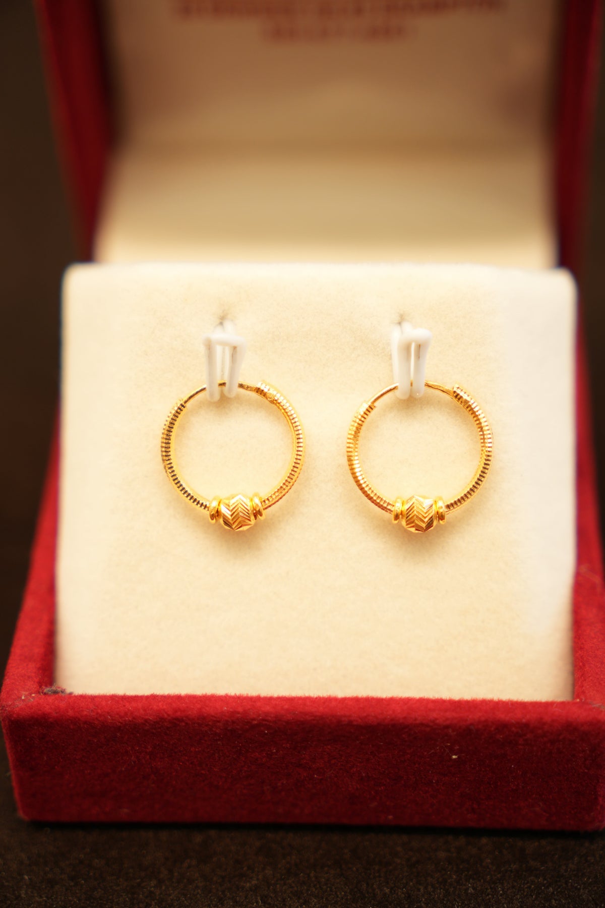 22K Gold Designer Fluted Bead Hoop Earrings