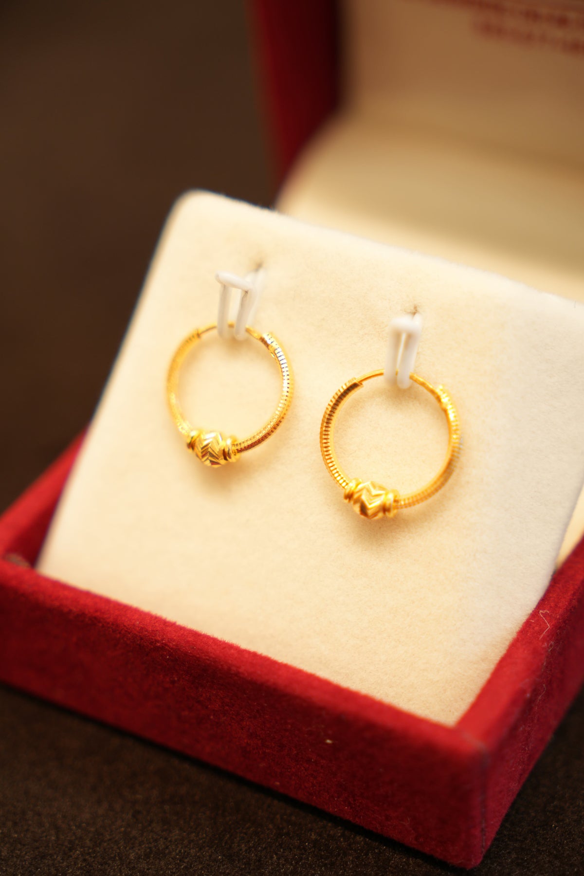 22K Gold Designer Fluted Bead Hoop Earrings